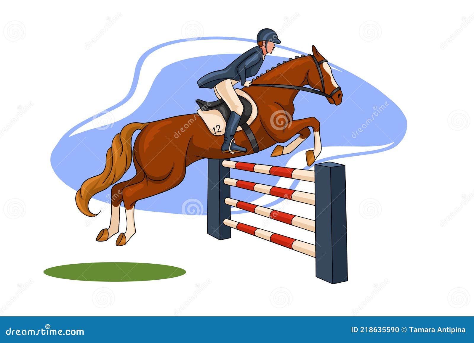 eventos equestres. ilustração de um cavalo com um cavaleiro pulando a  barreira das cabanas de madeira. um cavaleiro em um cavalo salta sobre um  obstáculo contra uma ilustração vetorial plana de nuvem