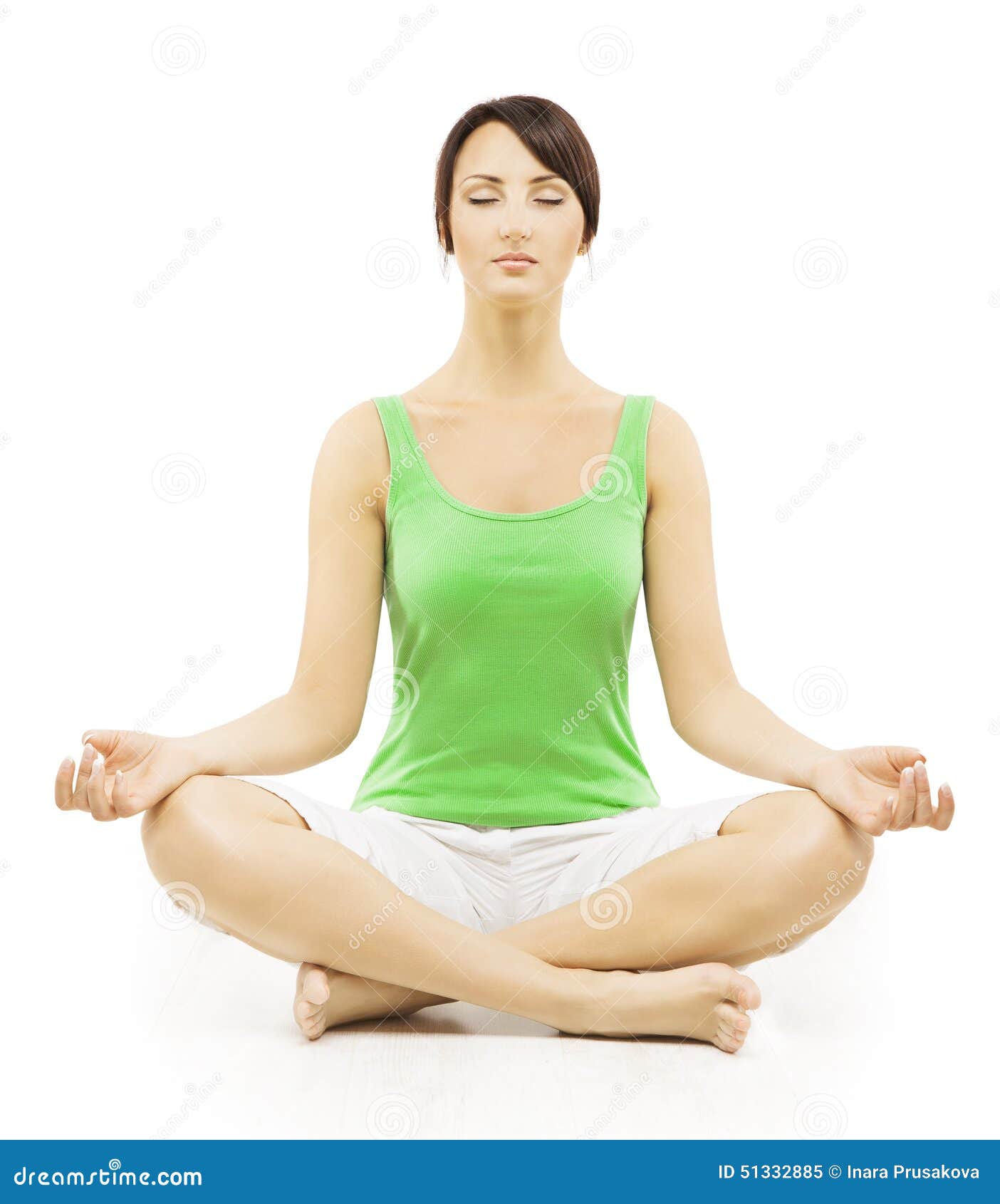 Mulher Da Ioga Na Meditação Que Senta-se Em Lotus Pose Female