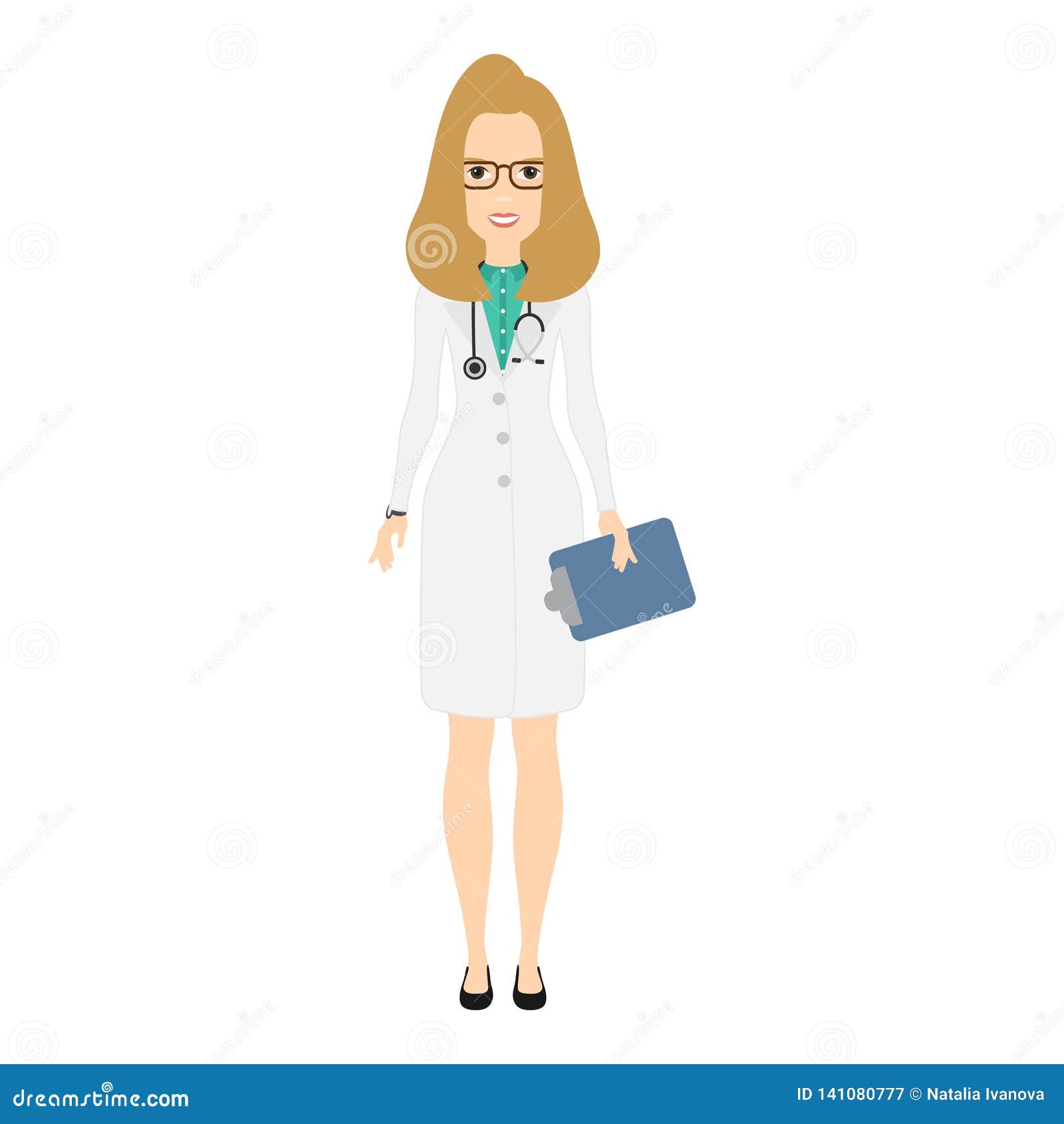 Mulher Do Doutor No Vestido Médico Com Estetoscópio Caráter Bonito Do  Doutor Dos Desenhos Animados Ilustração do Vetor - Ilustração de uniforme,  posse: 92661288