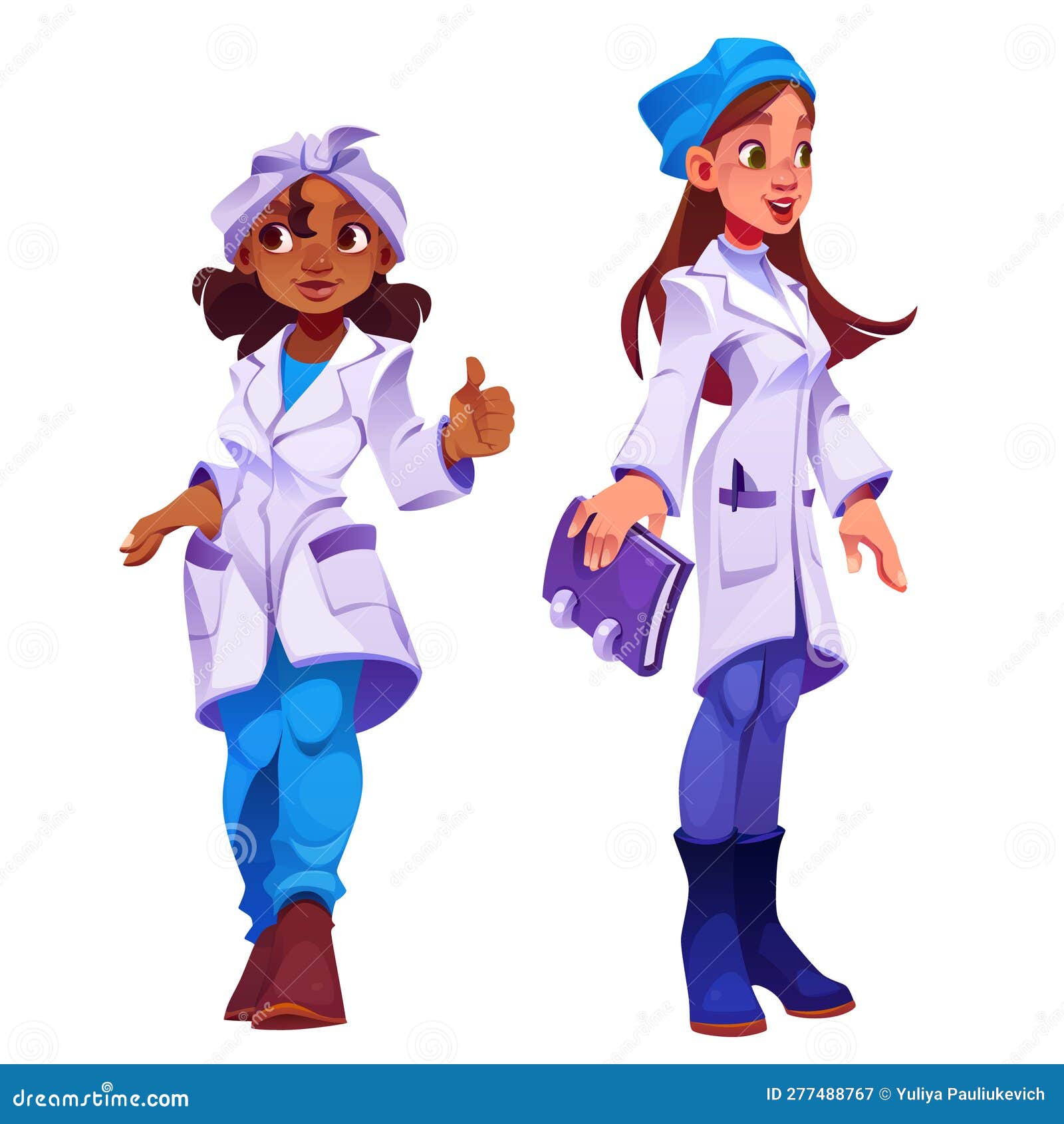 Conjunto de personagens de desenhos animados de médico e