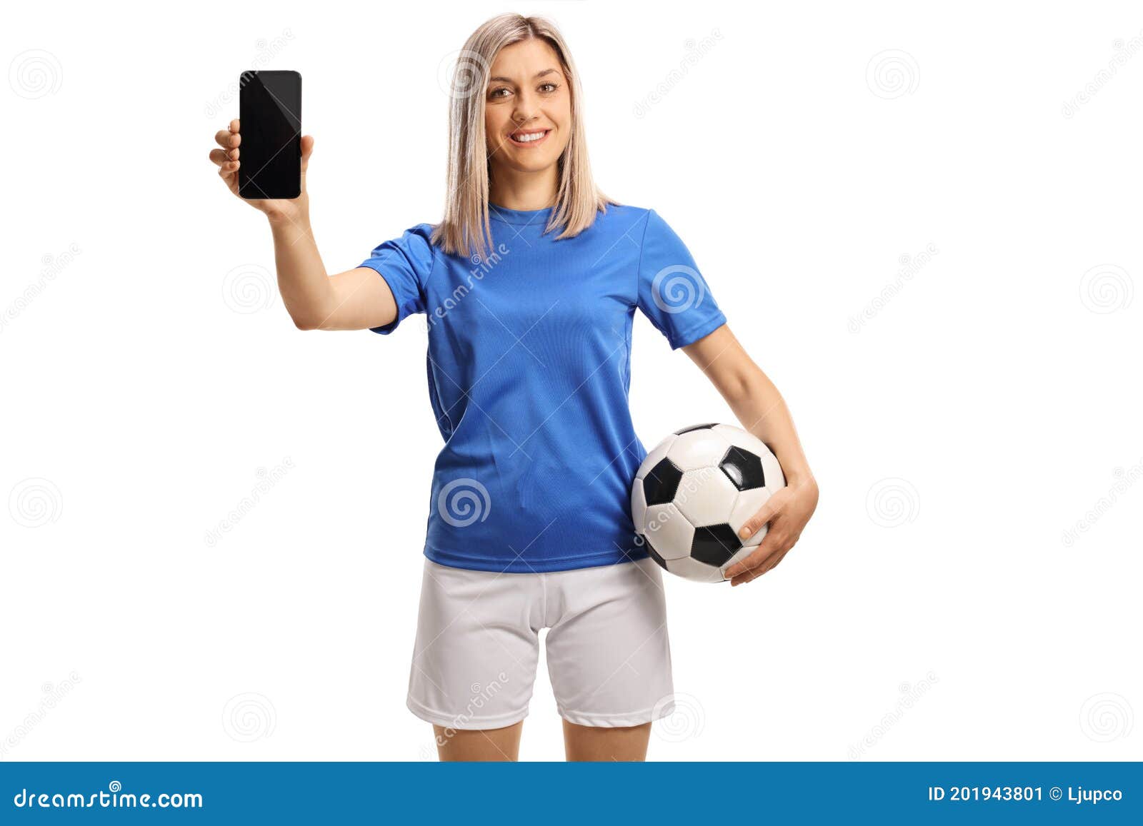 Bola com um smartphone em um fundo azul futebol online 1