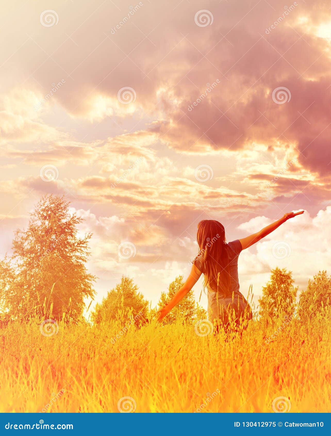 Mulher Feliz Que Aprecia a Felicidade, a Liberdade E a Natureza Imagem de  Stock - Imagem de menina, vida: 130412975