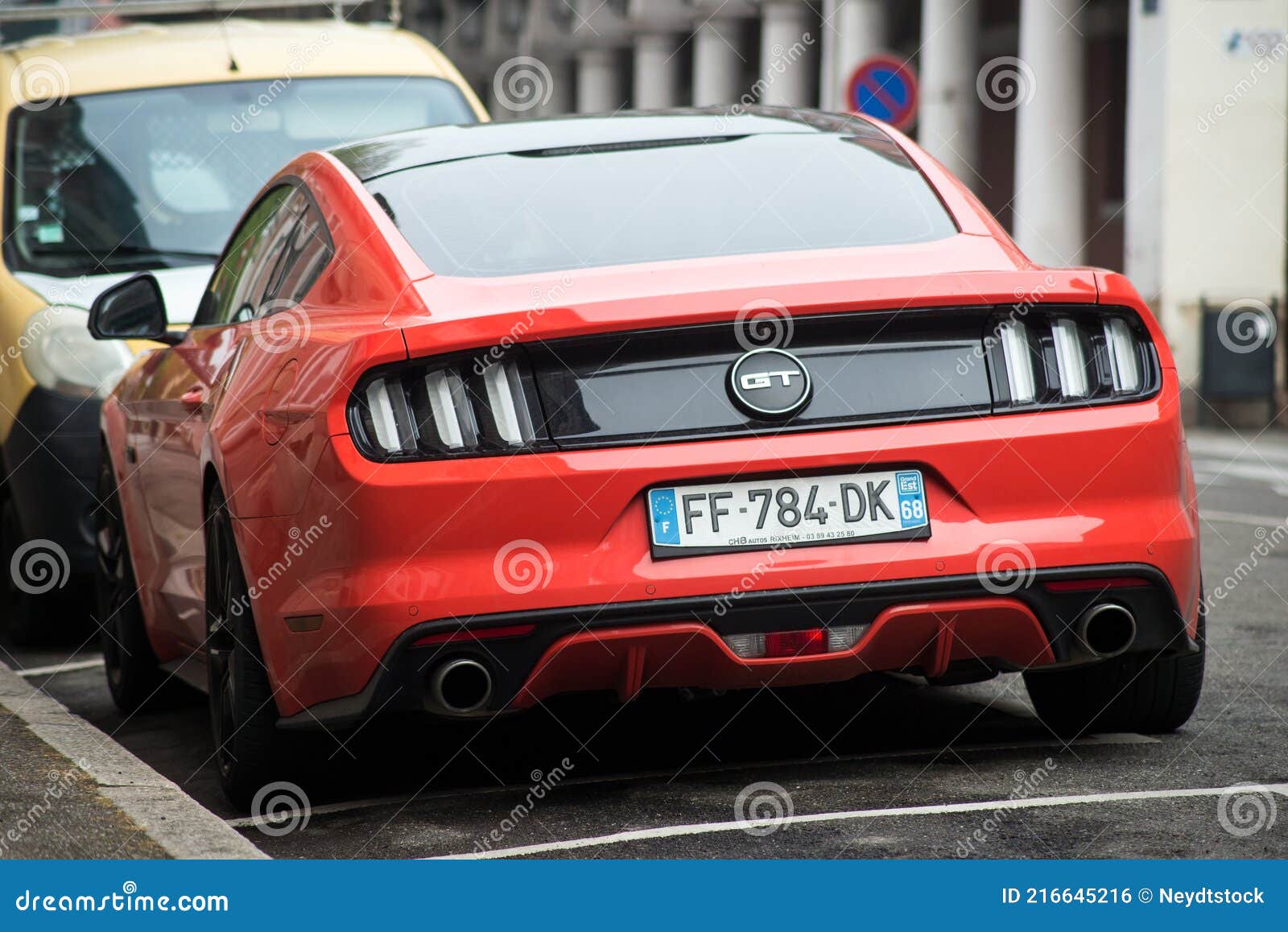 Rear View Of Orange Ford Mustang Gt 5.0 Parked In The Street Editorial  Photo - Image Of April, Style: 216645216