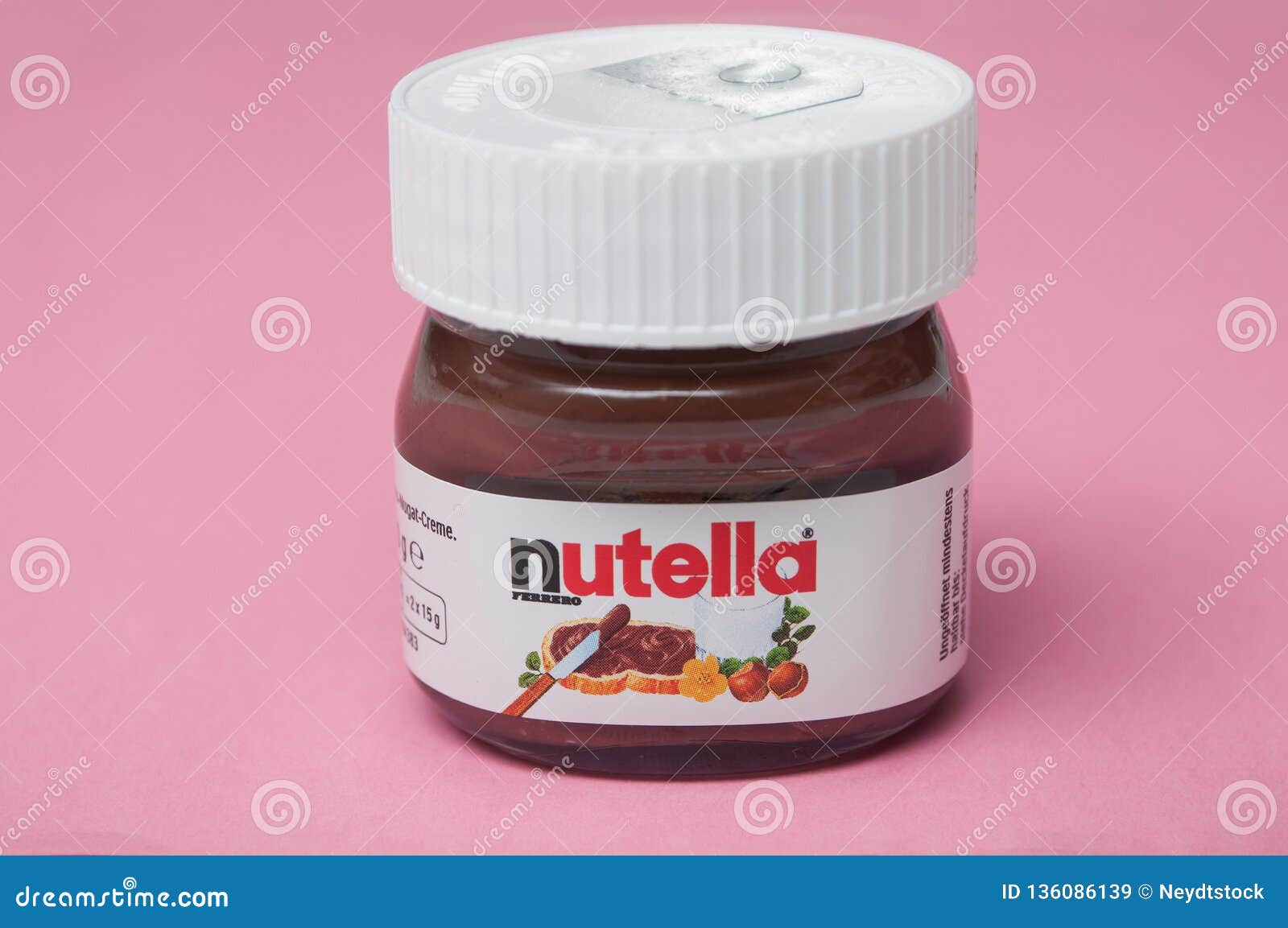 Mini Nutella Container on Pink Background Editorial Stock Image