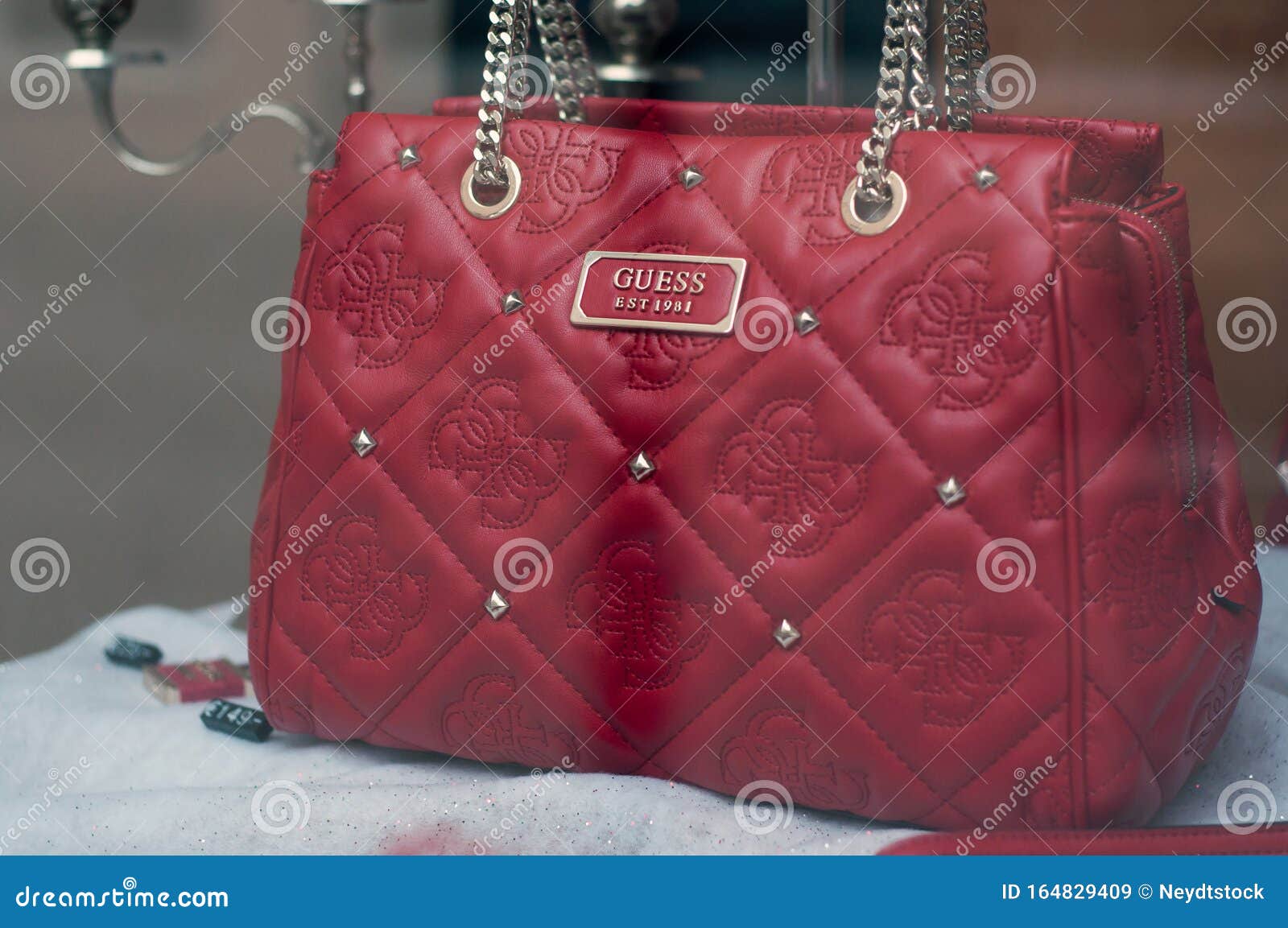 Red Leather Handbag by Guess the Famous American Brand in a Luxury ...