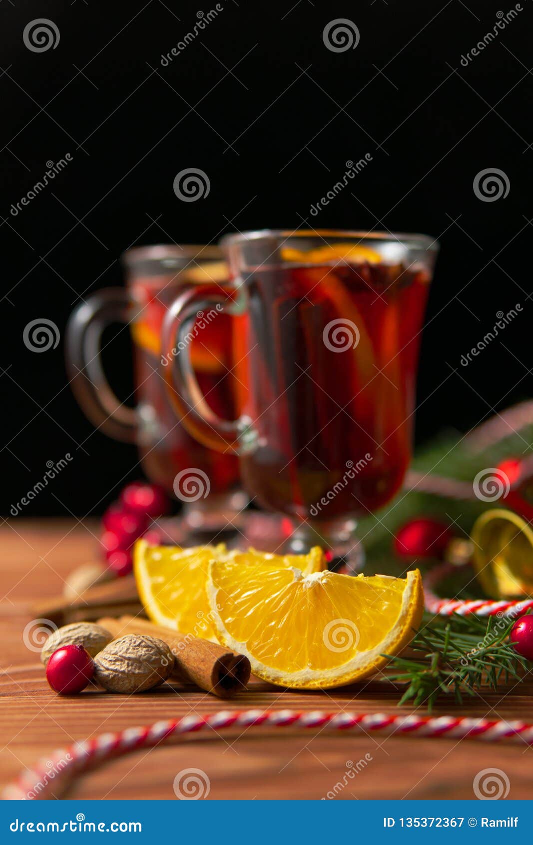 Mulled Wine and Christmas Decorations Stock Image - Image of citrus ...