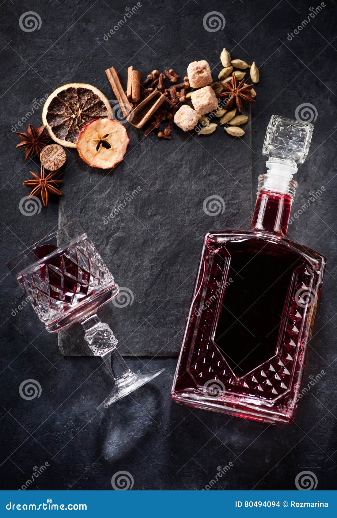 Mulled Wine Ingredients Chalkboard and Space for Text Stock Photo