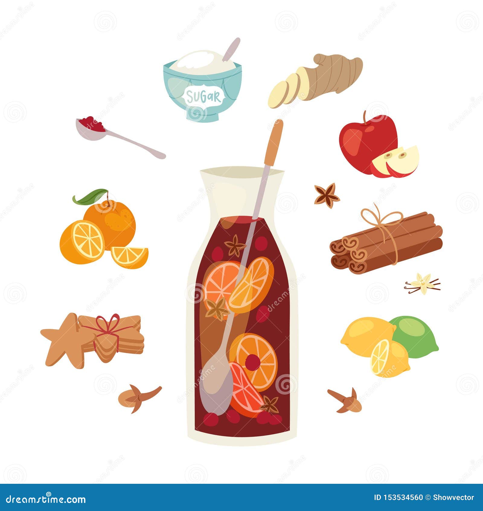 Download Mulled Wine Ingredients, Recipe Vector Christmas Winey ...