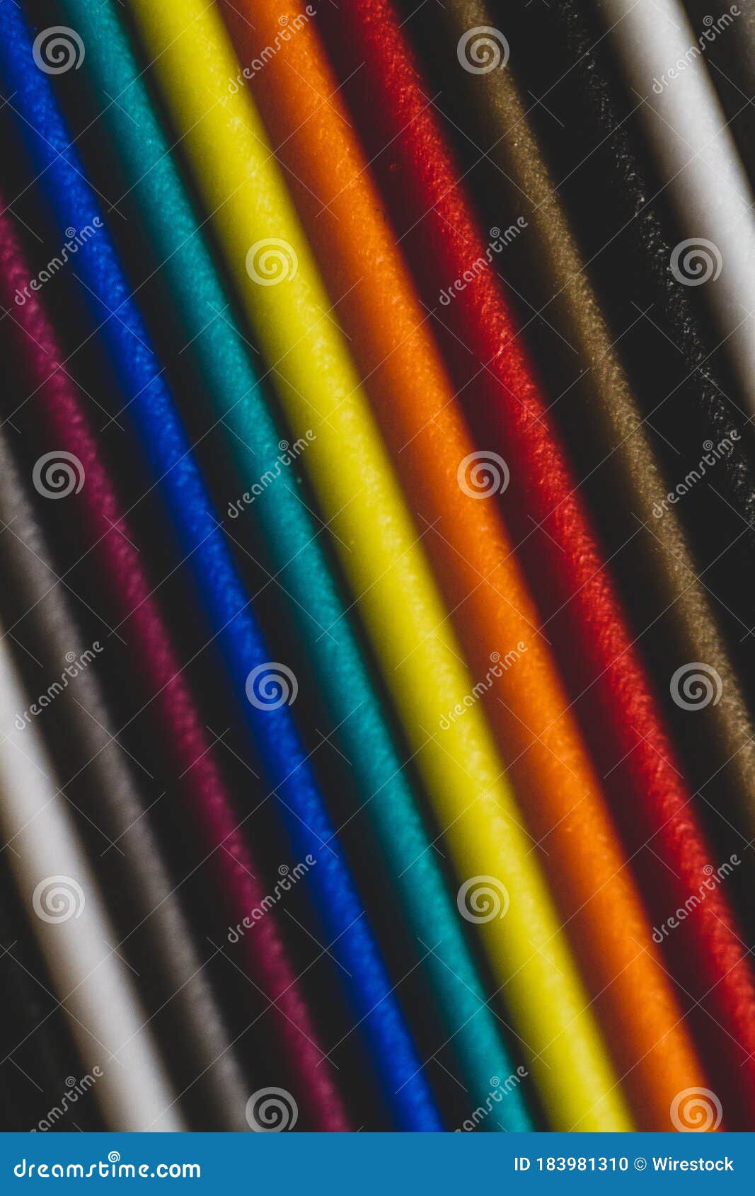 multi color conductive wires of electrical circuits, connected to electronic engineering