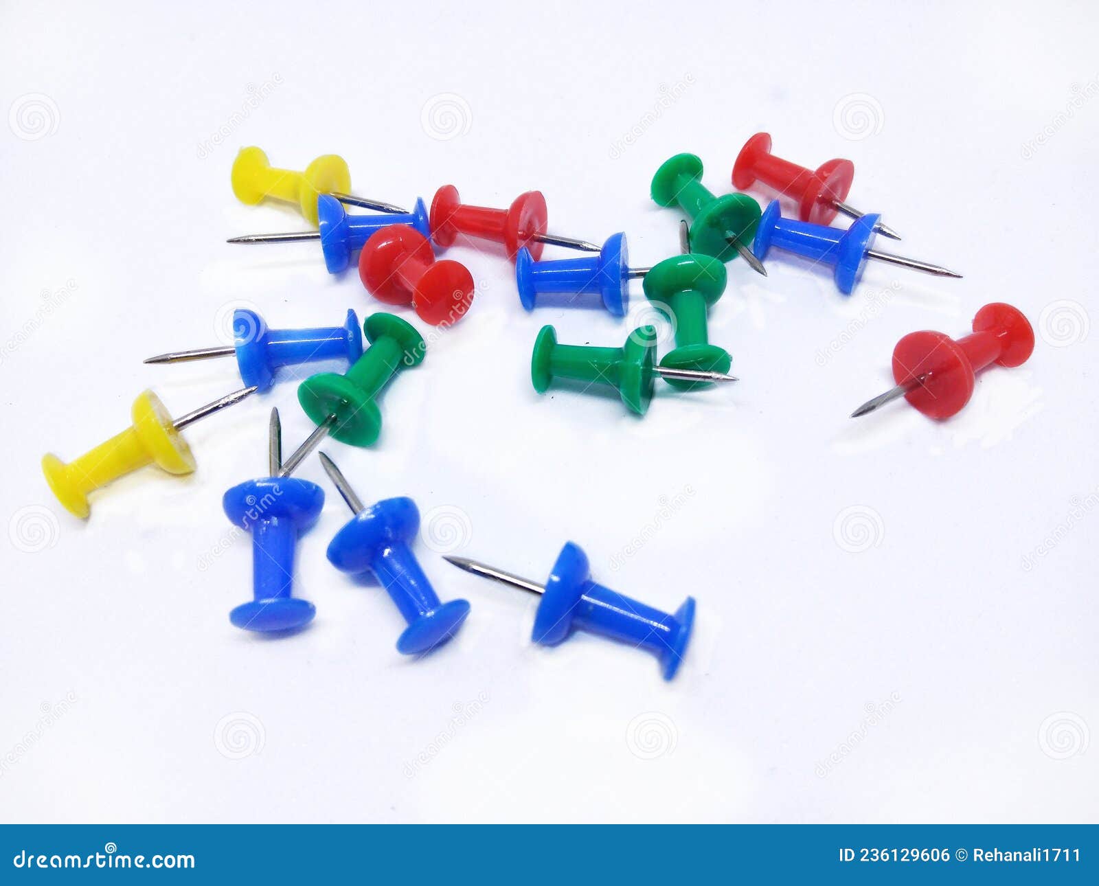 Multi Color Push Pin Thumb Tacks Isolated on White Stock Photo Image