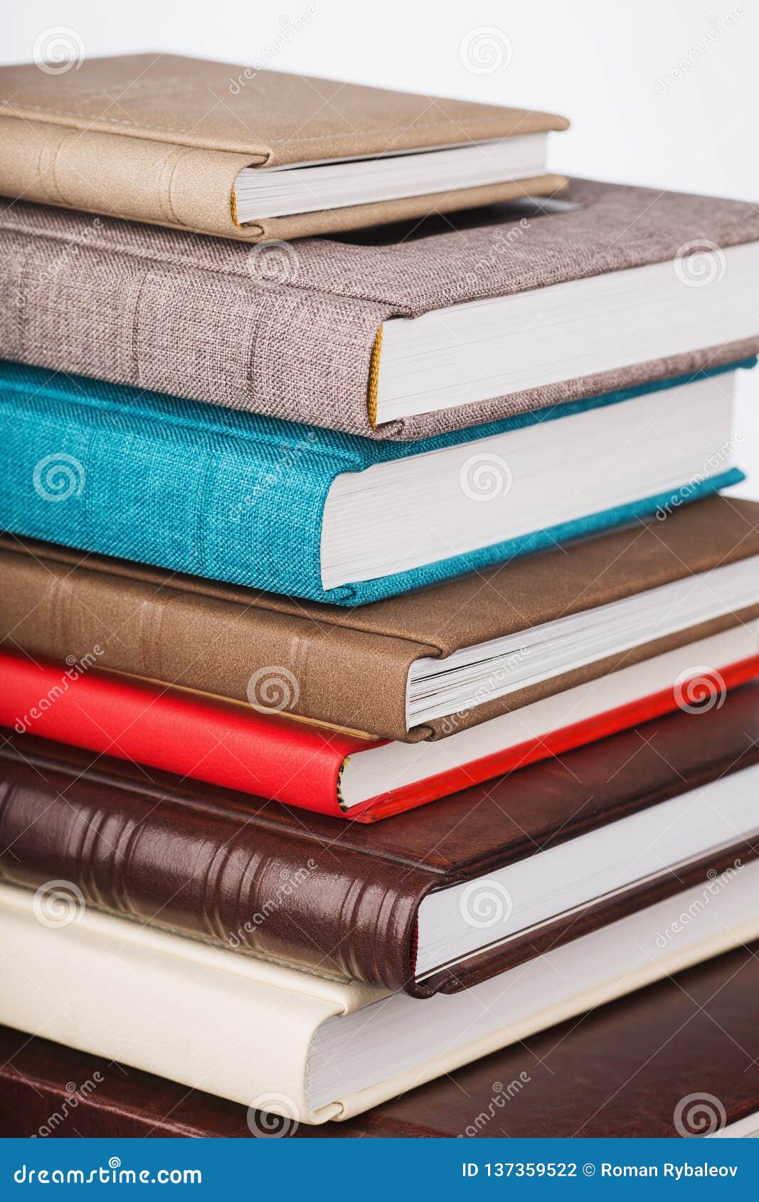 Multicolored Albums of Different Sizes and Textures Stock Photo