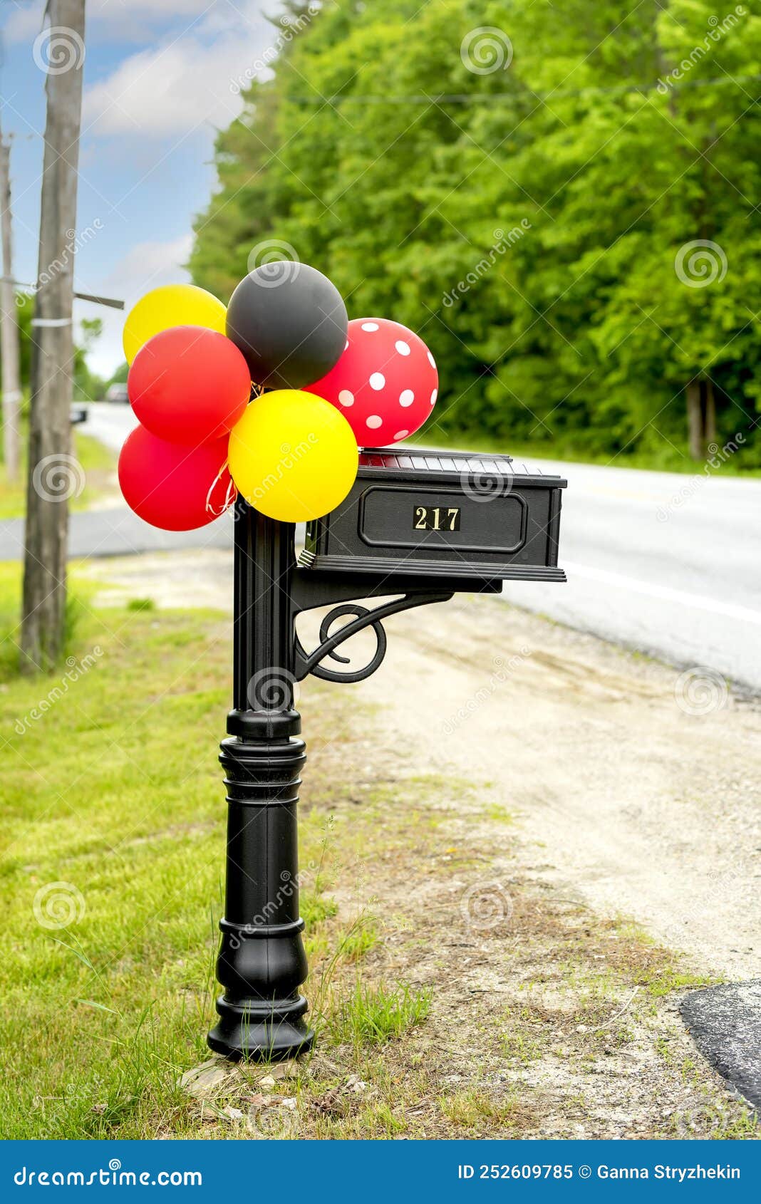 Multicolored Balloons on a Mailbox Stock Image Image of celebration