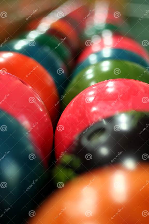 Multi Colored Bowling Balls Lie in Several Rows Stock Photo - Image of ...