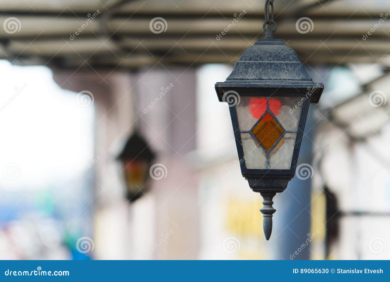 Multi Colored Classic Hanging Street Lamp. Outside Stock Photo Image