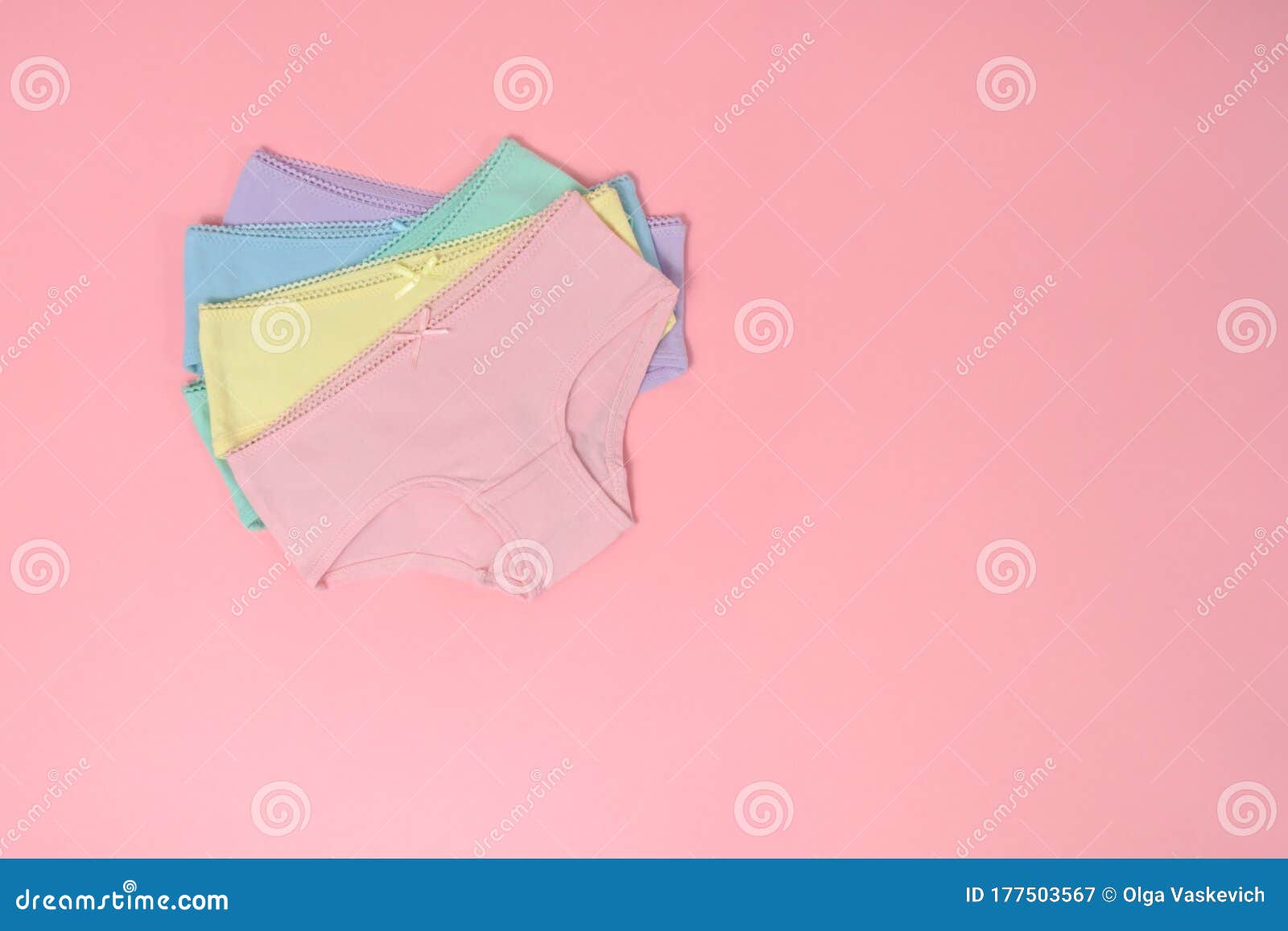Multi Colored Cotton Panties For A Girl On A Pink Background Stock Image Image Of Colour 