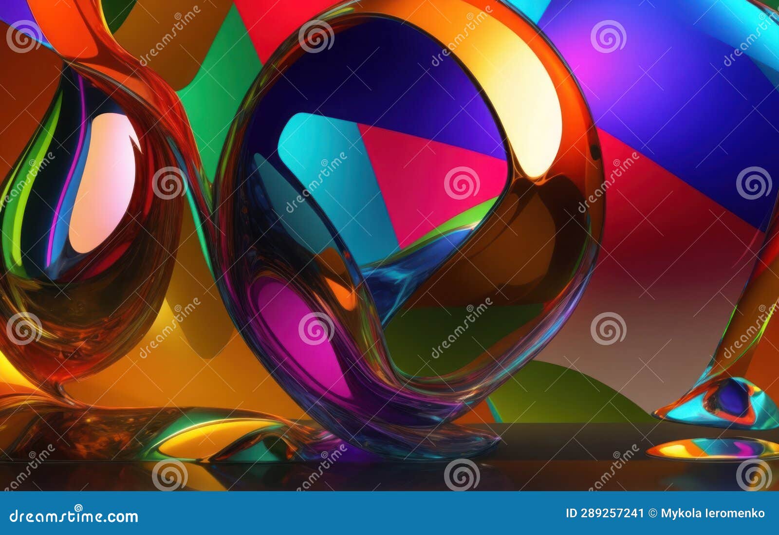 Multicolored Forms of Liquid Glass in the Form of Astration Stock