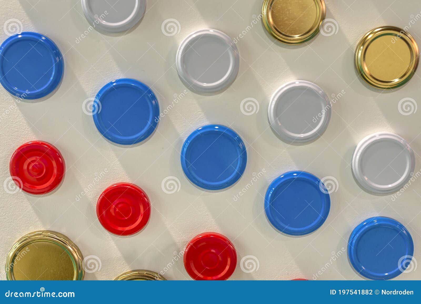 Multicolored Metal Lids for Glass Jars. Stock Photo Image of
