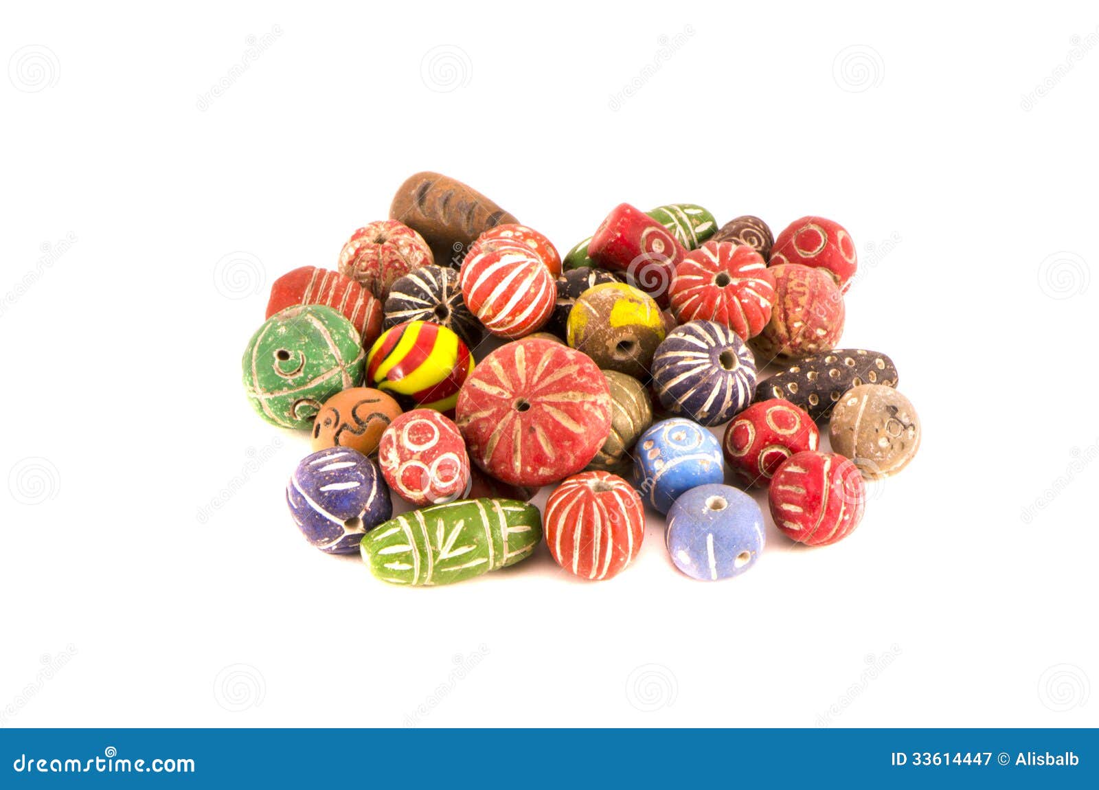 Multi Colored Old Ceramic Indian Beads Isolated On White Stock Image
