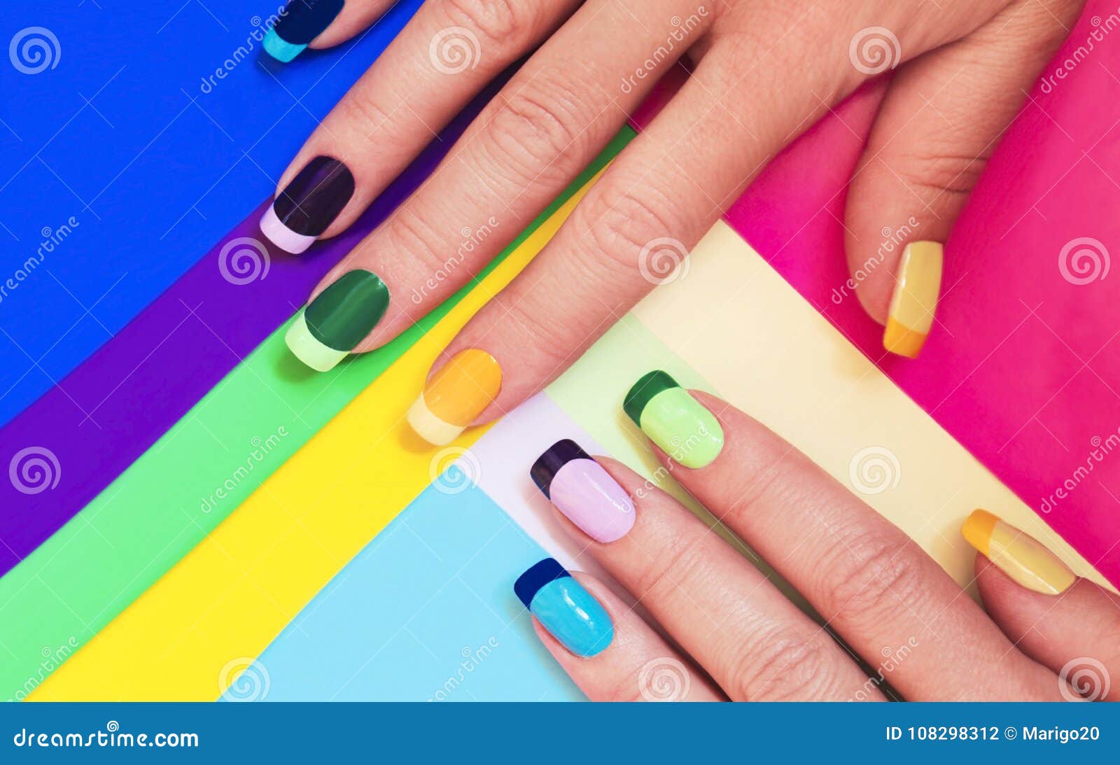 Multi-colored Pastel Manicure. Stock Photo - Image of blue, beautiful ...