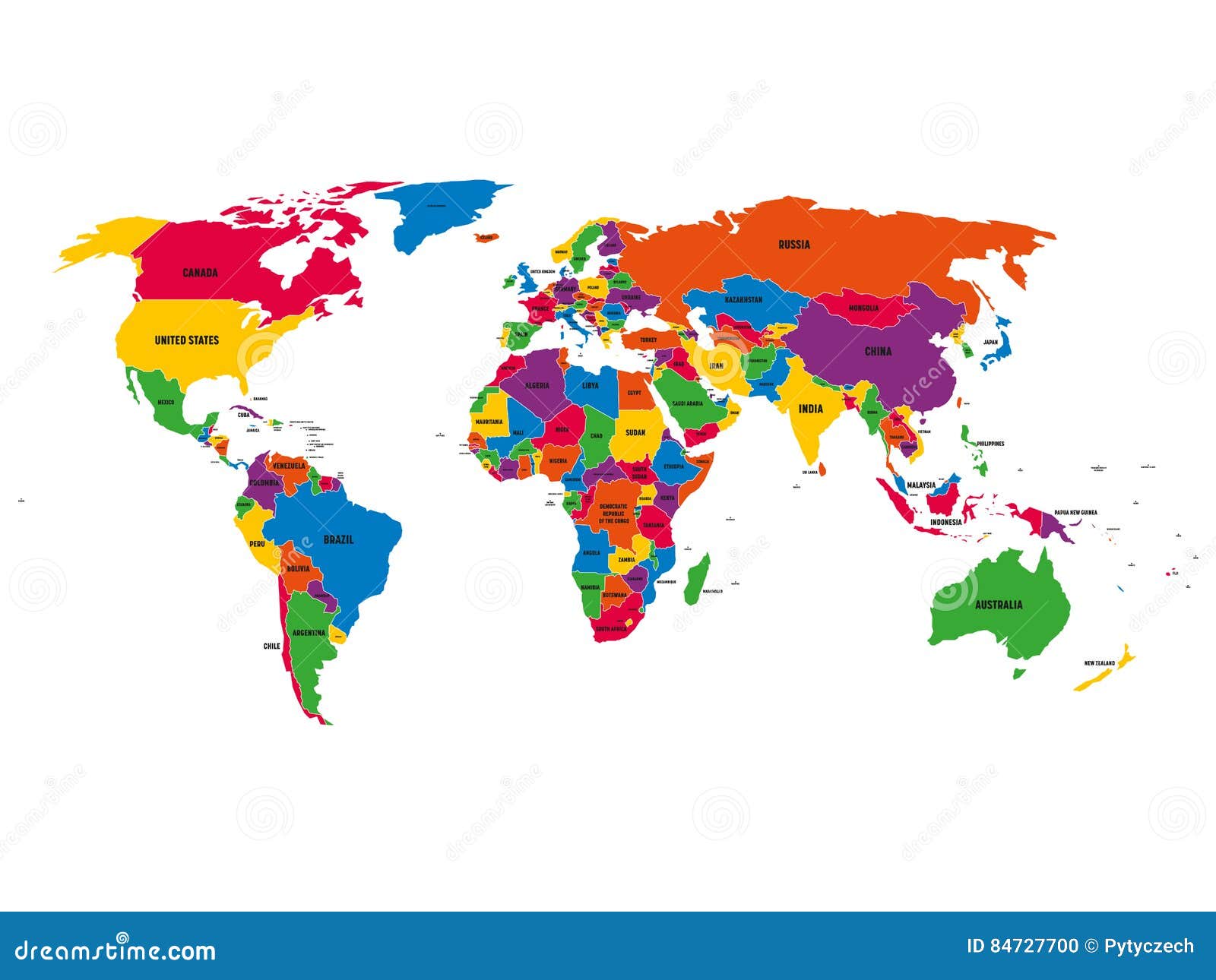 Multi-colored Political Vector Map of World with National Borders ...