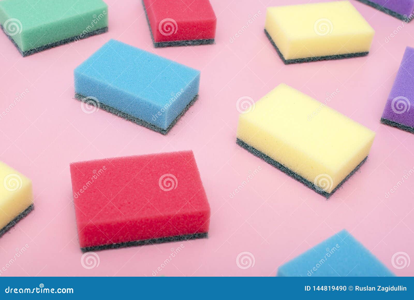 Multicolored Rectangular Sponges for Washing Dishes Stock Photo