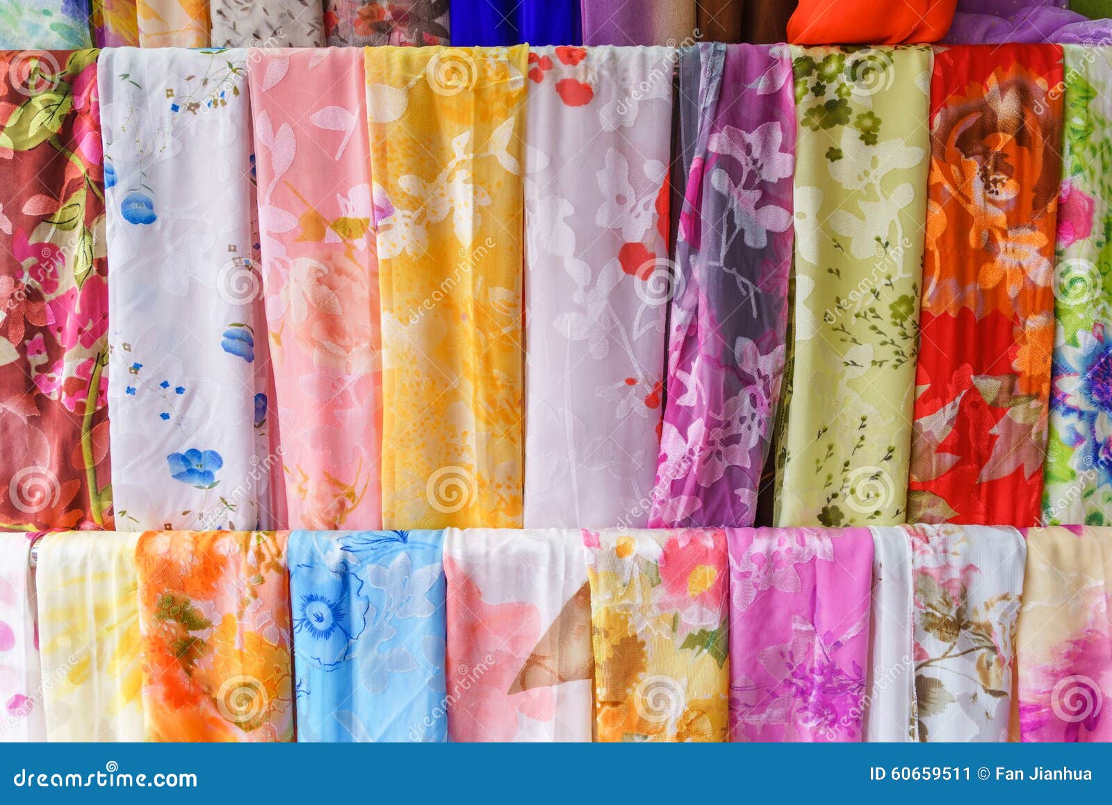 The Multi-colored Scarves Hanging on a Wooden Hanger. Stock Image ...