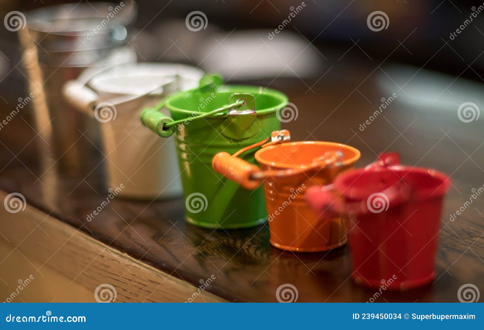 Multicolored Small Decorative Buckets Stock Photo Image of