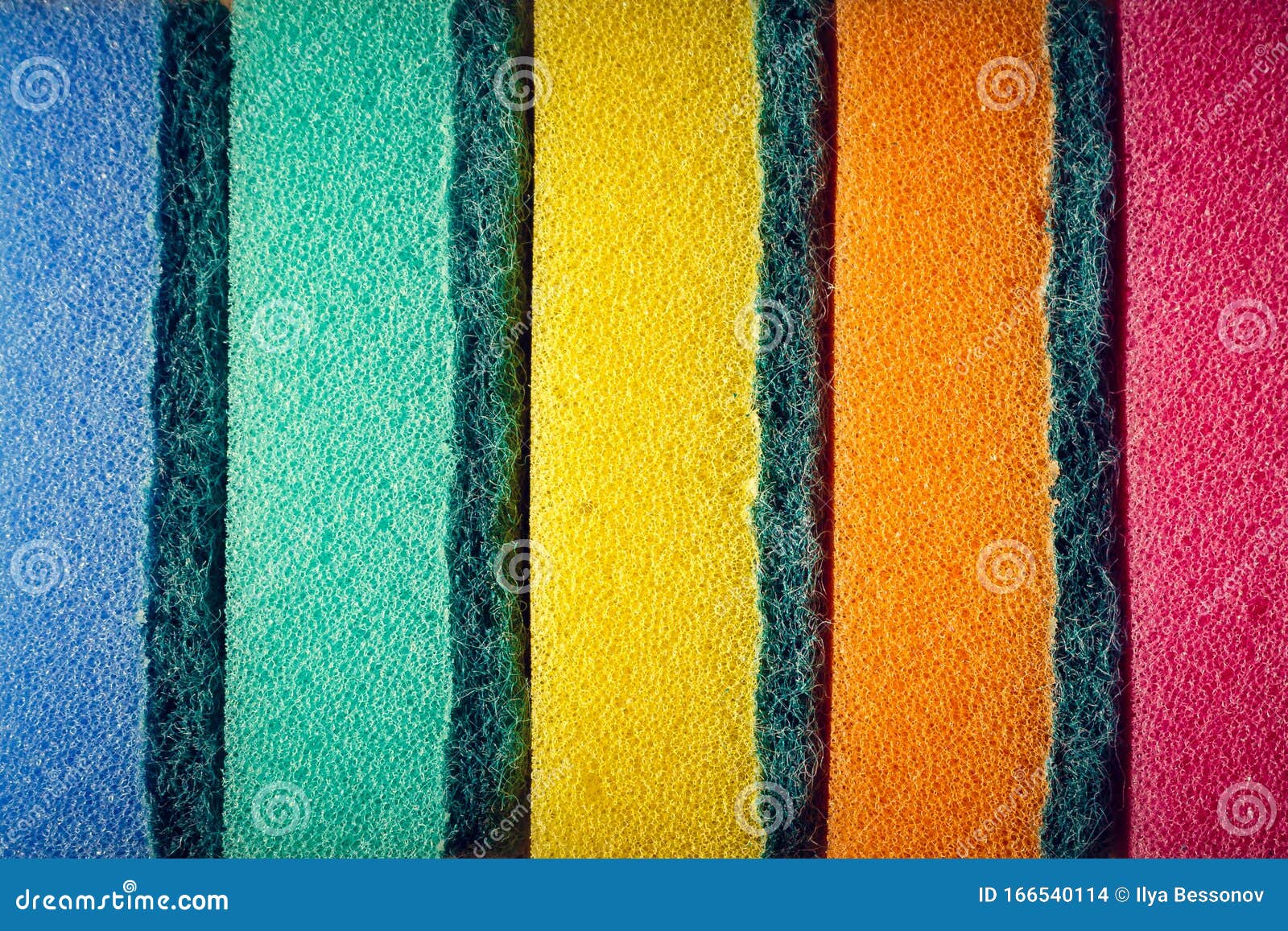 Multicolored Sponges in a Row. Microfiber Material. for Dish Washing