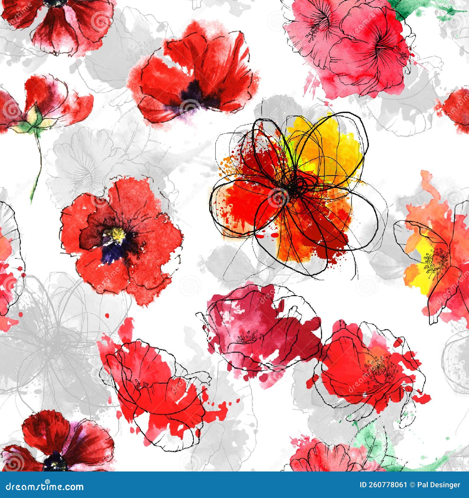 Multi Colour Floral Print Red Colour Flower Pattern Stock Illustration ...