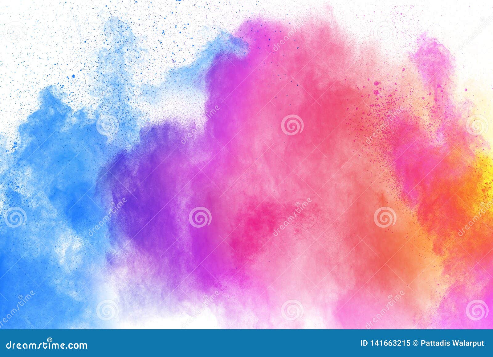 multi colour powder explosion on white background. launched colourful dust particles splashing