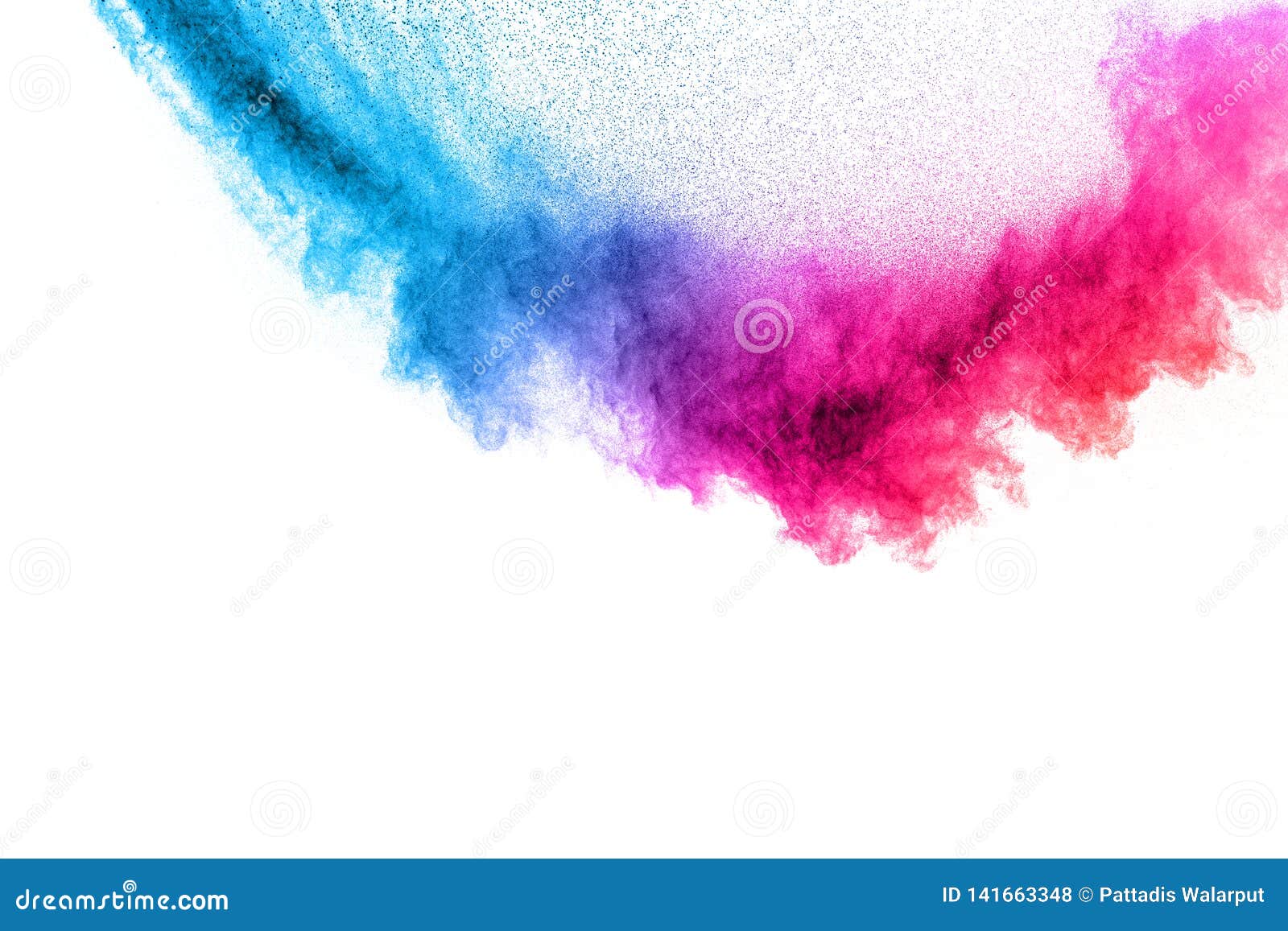 multi colour powder explosion on white background. launched colourful dust particles splashing