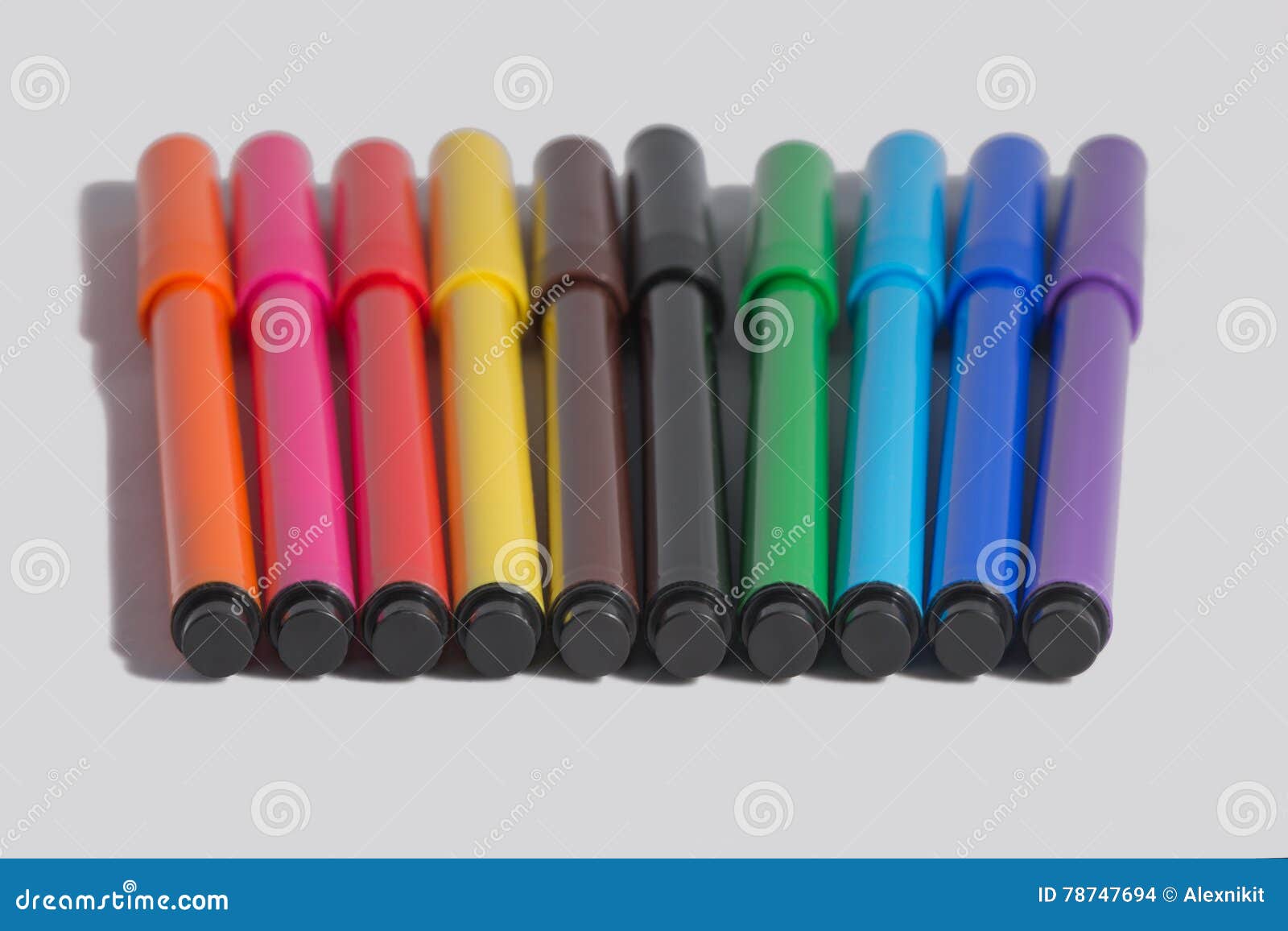 10 Multicoloured Felttip Pens Stock Photo Image of caps, shadow