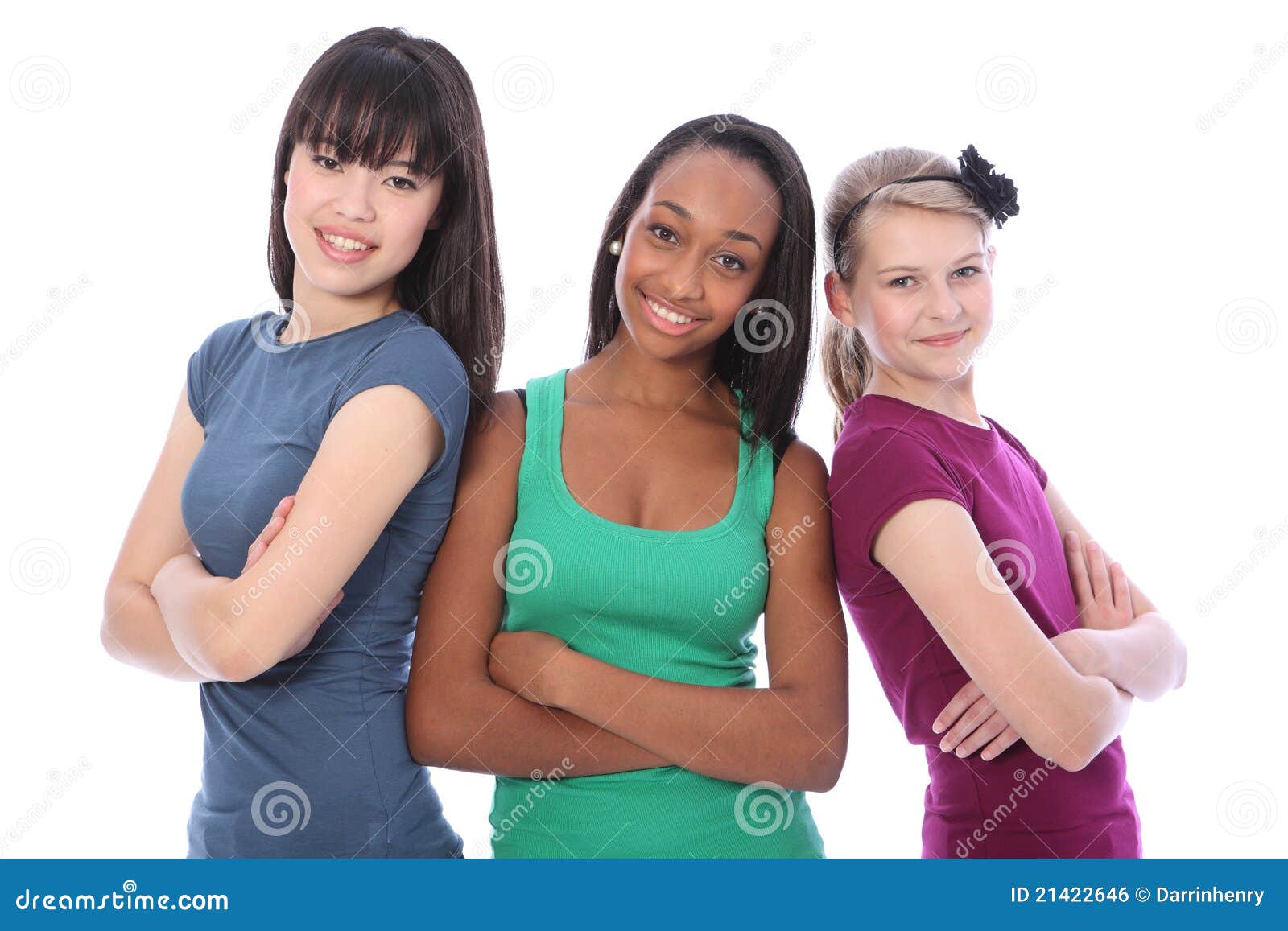 multi cultural group teenage school girl friends