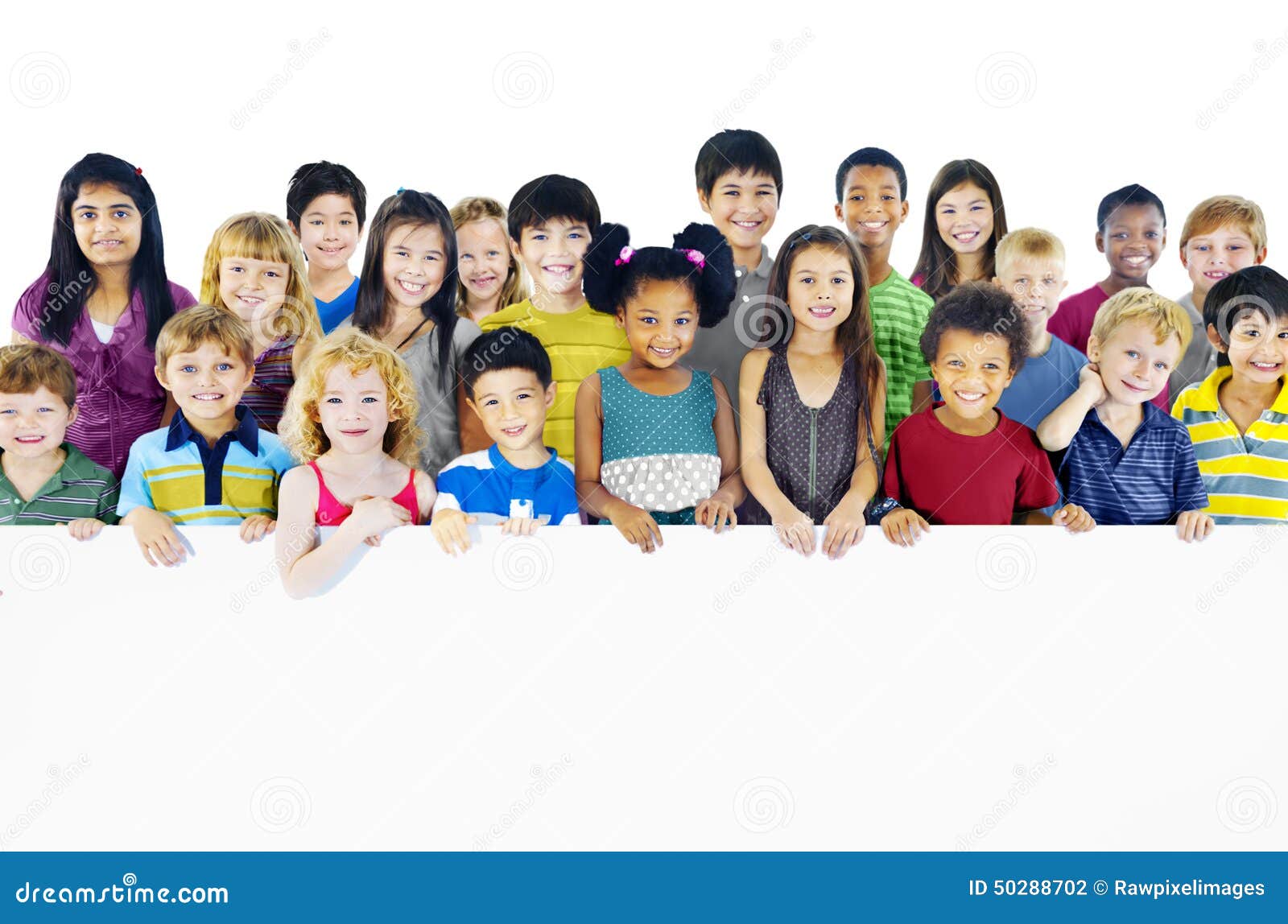 multi-ethnic group children holding empty billboard concept