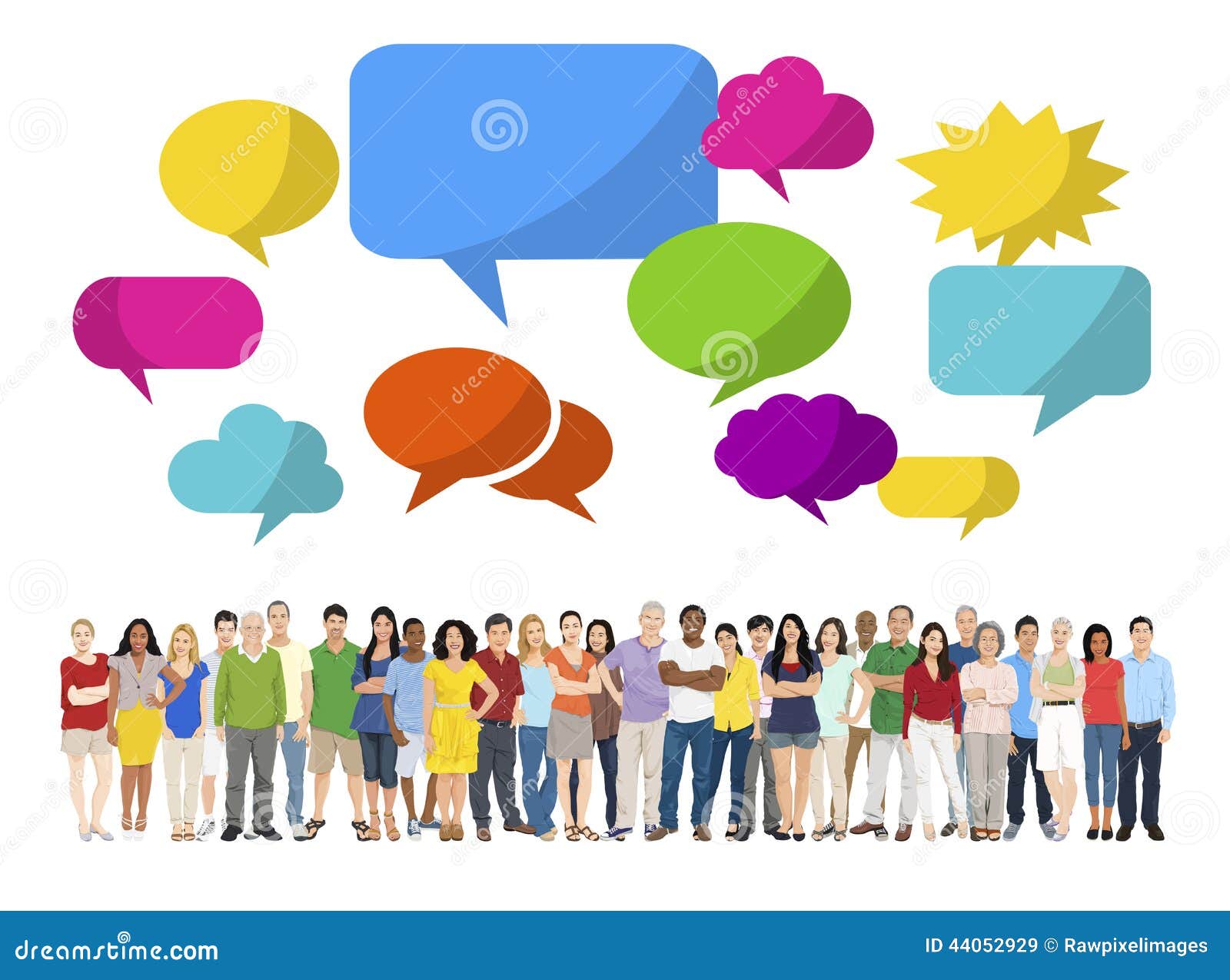 Multi-Ethnic Group of People and Speech Bubble Stock Illustration ...