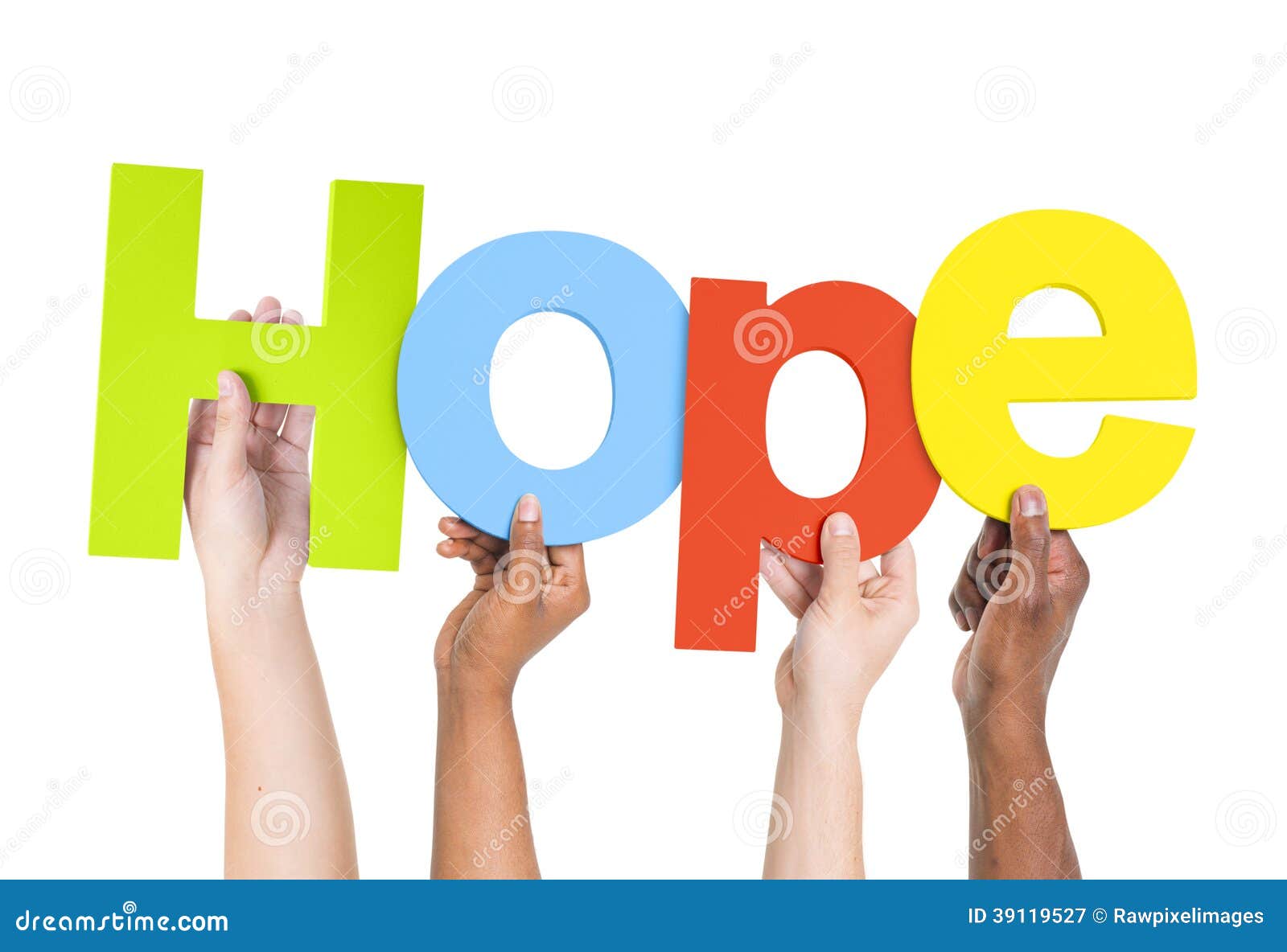 MultiEthnic Hands Holding the Word Hope Stock Image Image of