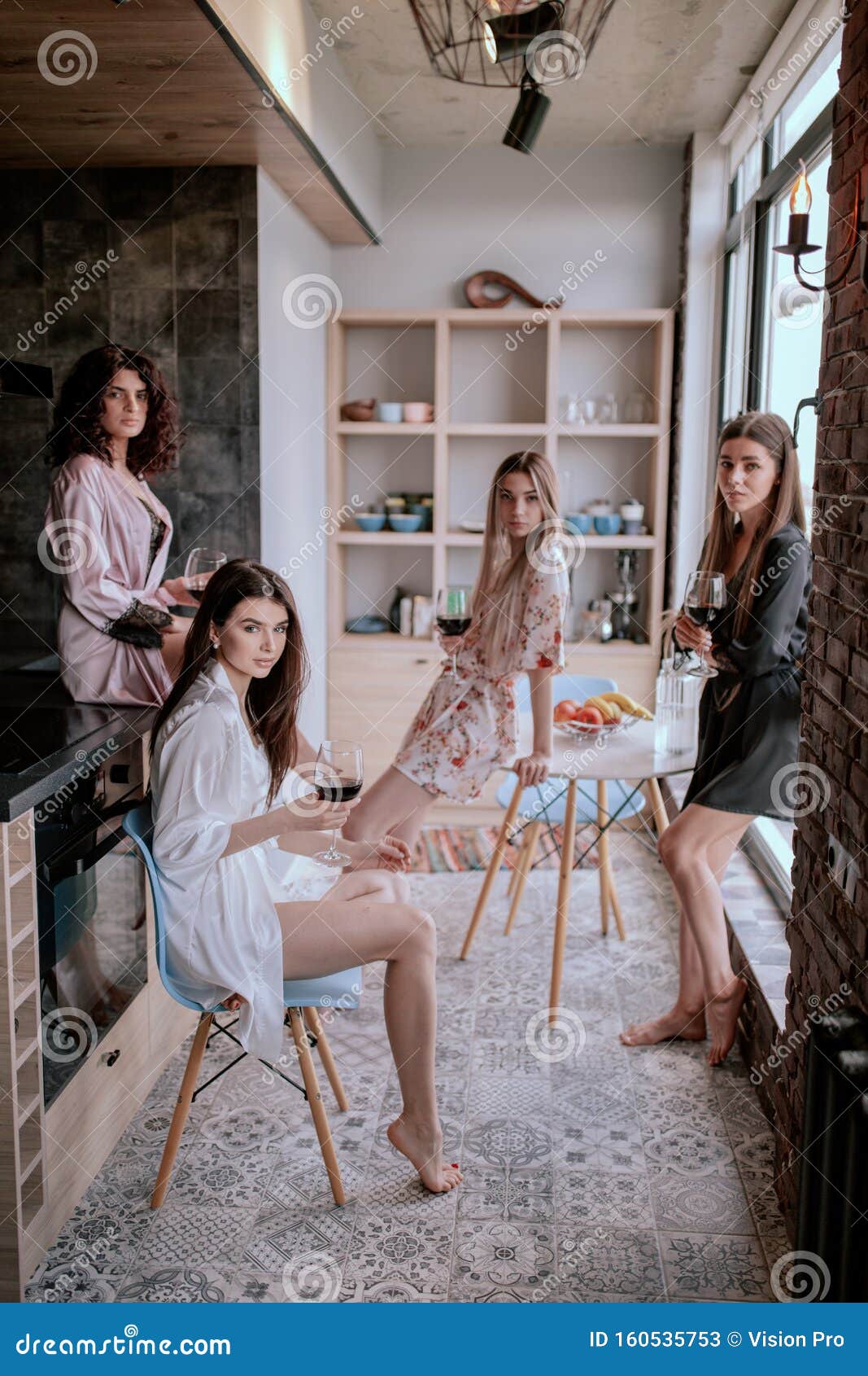 Multi Ethnic Ladies in Amazing Stylish Pajamas Enjoy the Time Together ...