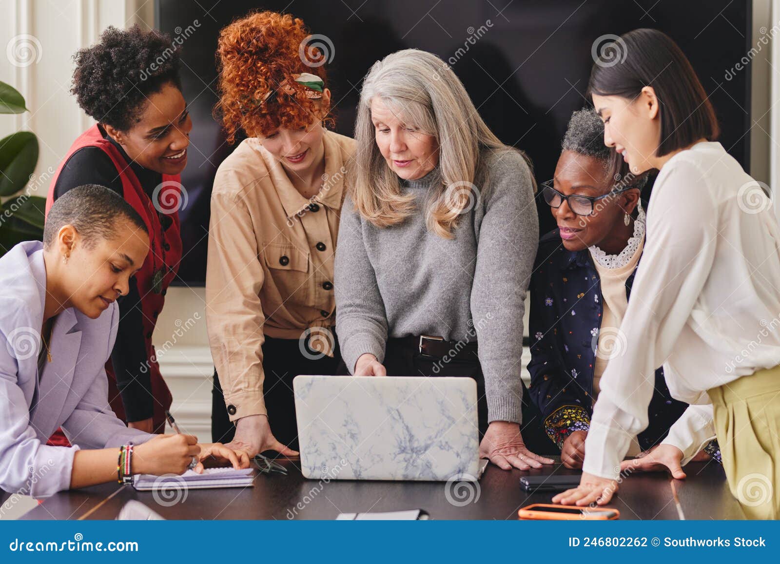 multi ethnic mixed age range women in creative business meeting