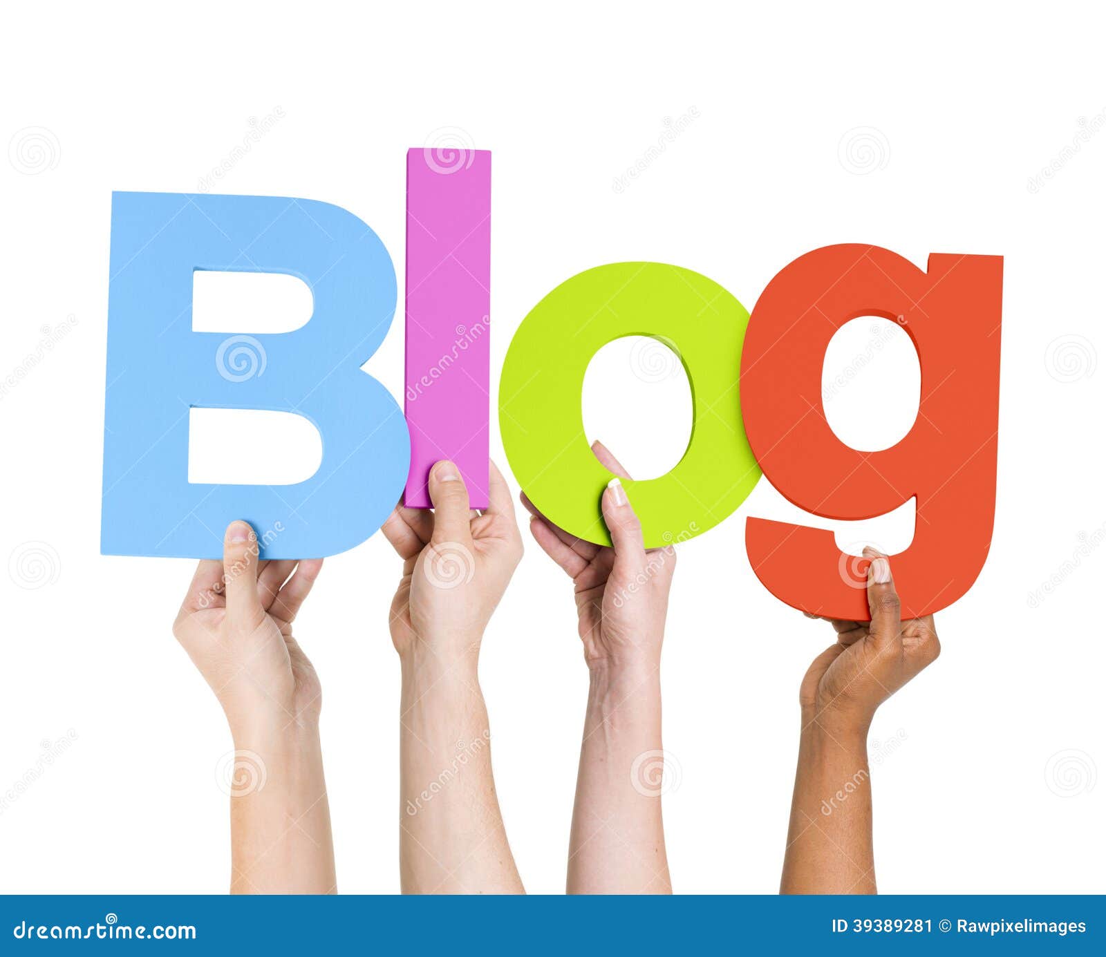 multi ethnic people holding the word blog