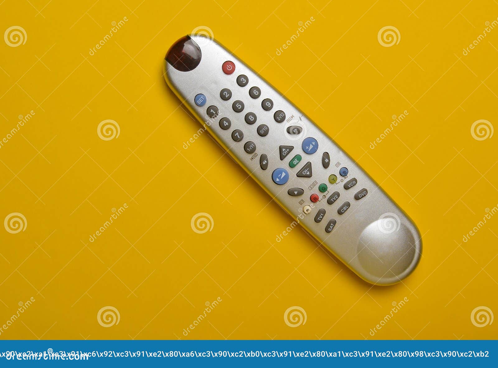Multifunction Pushbutton TV Remote Control on a Yellow Paper