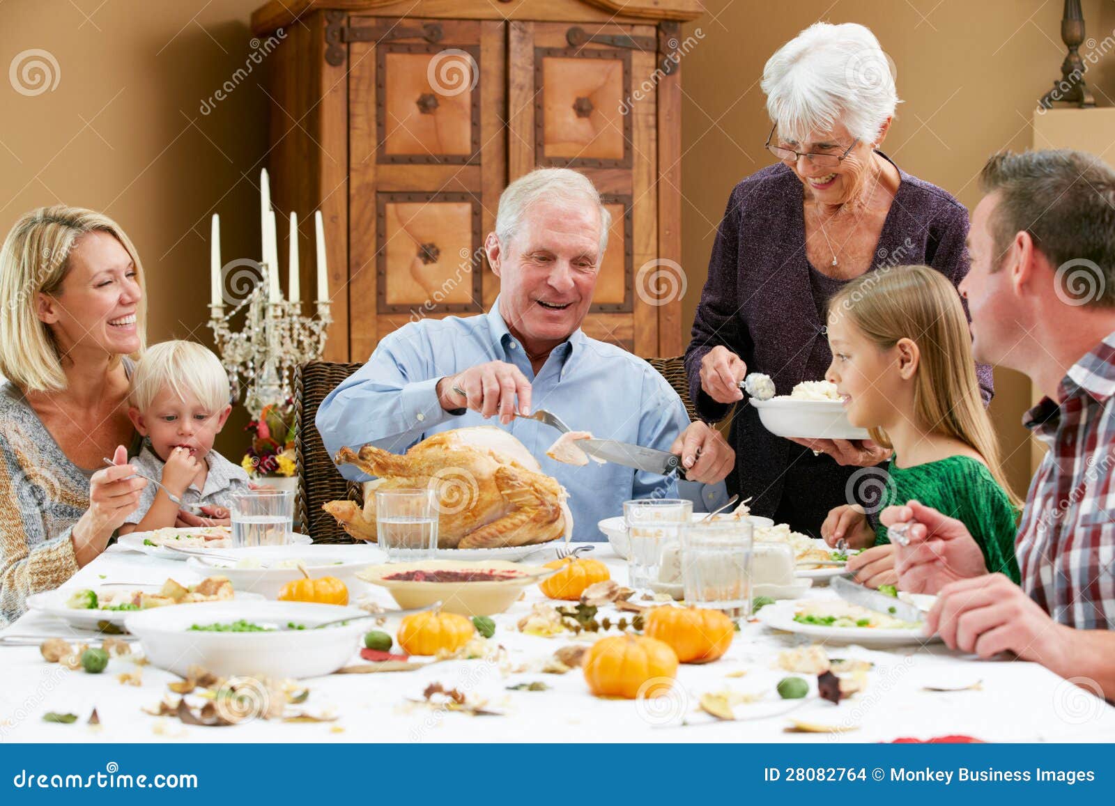 Multi Generation Family Celebrating Thanksgiving Stock Photo - Image of ...