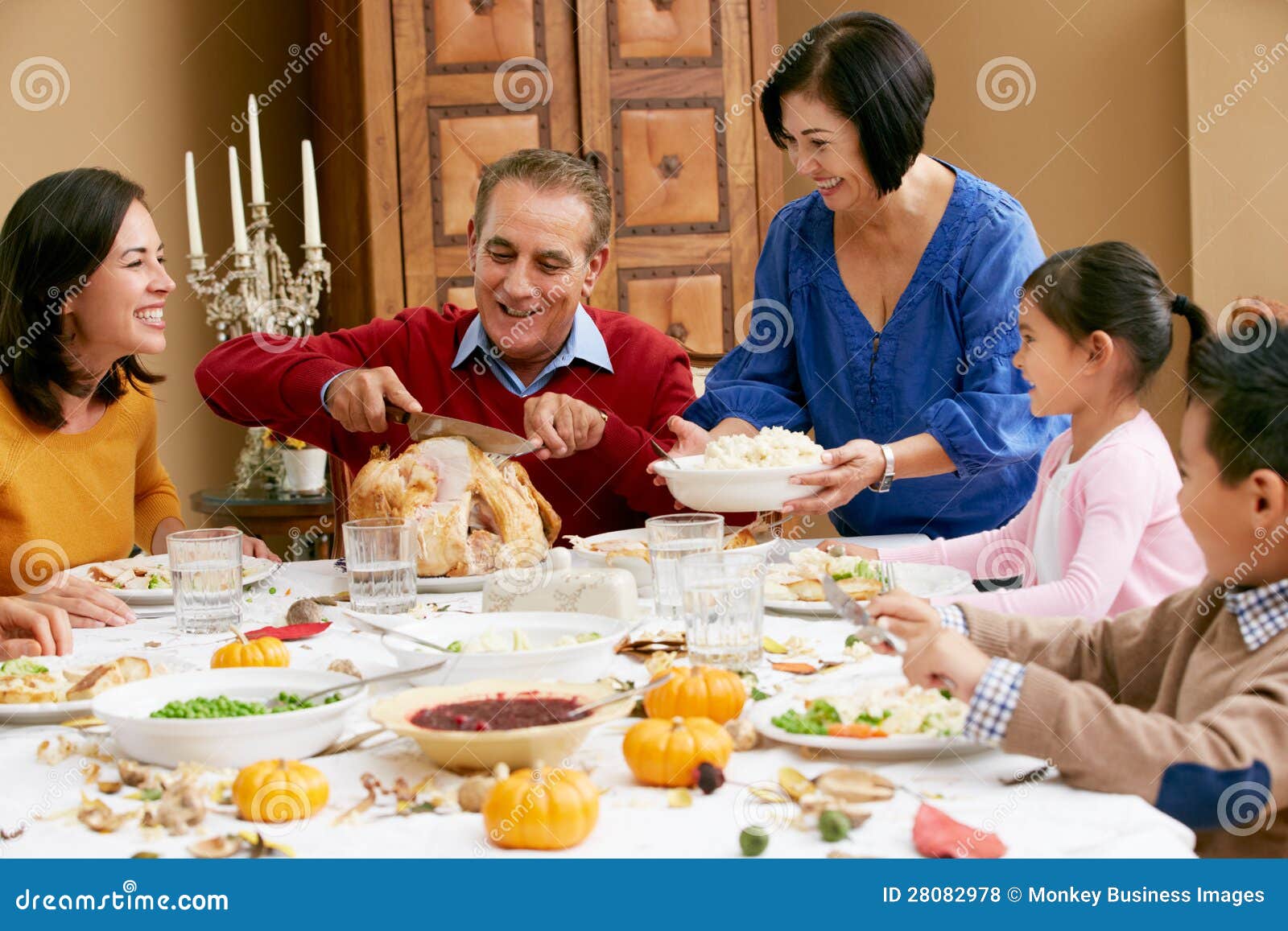 Multi Generation Family Celebrating Thanksgiving Stock Photo - Image of ...