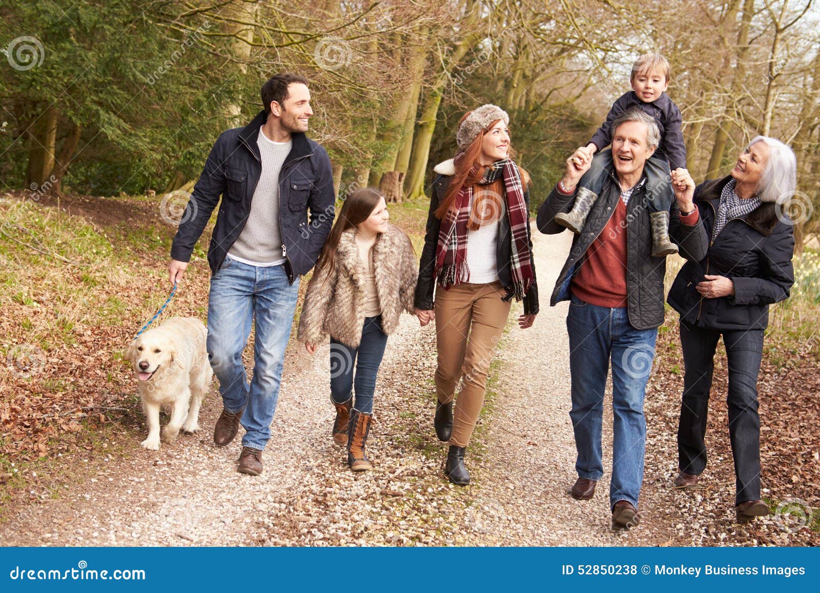 multi generation family on countryside walk