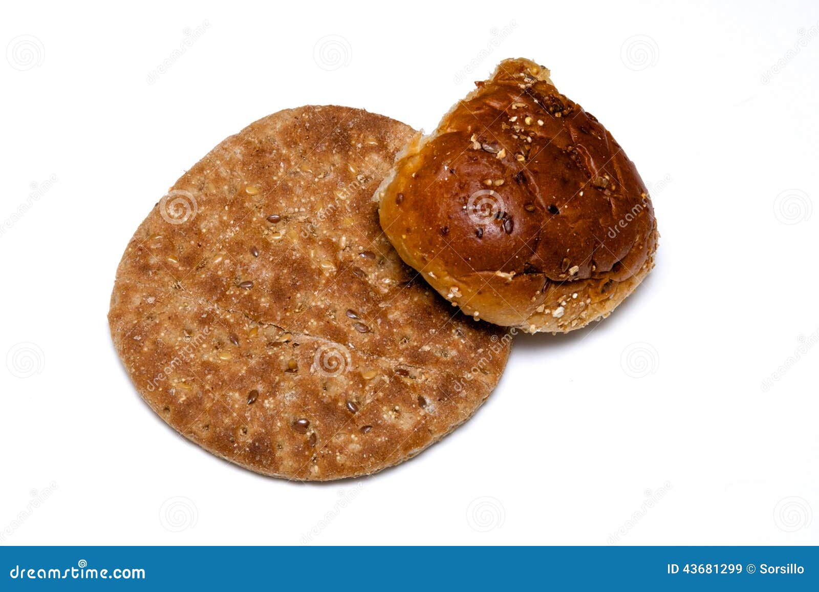 Multi Grain Flat Bread with Roll on White Stock Image Image of loaf