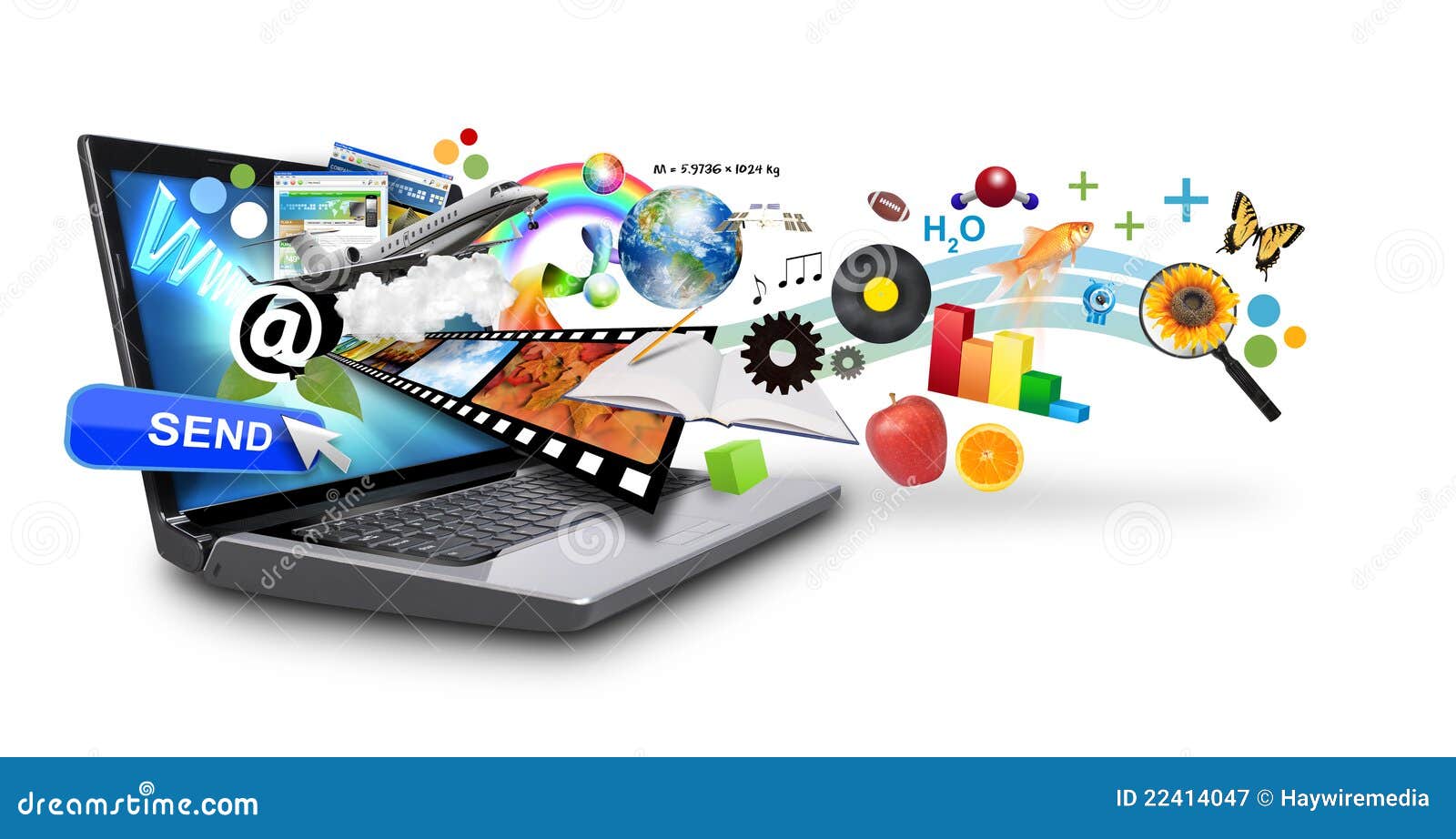 Multi Media Internet Laptop With Objects Stock Multi Media Internet Laptop With Objects Stock