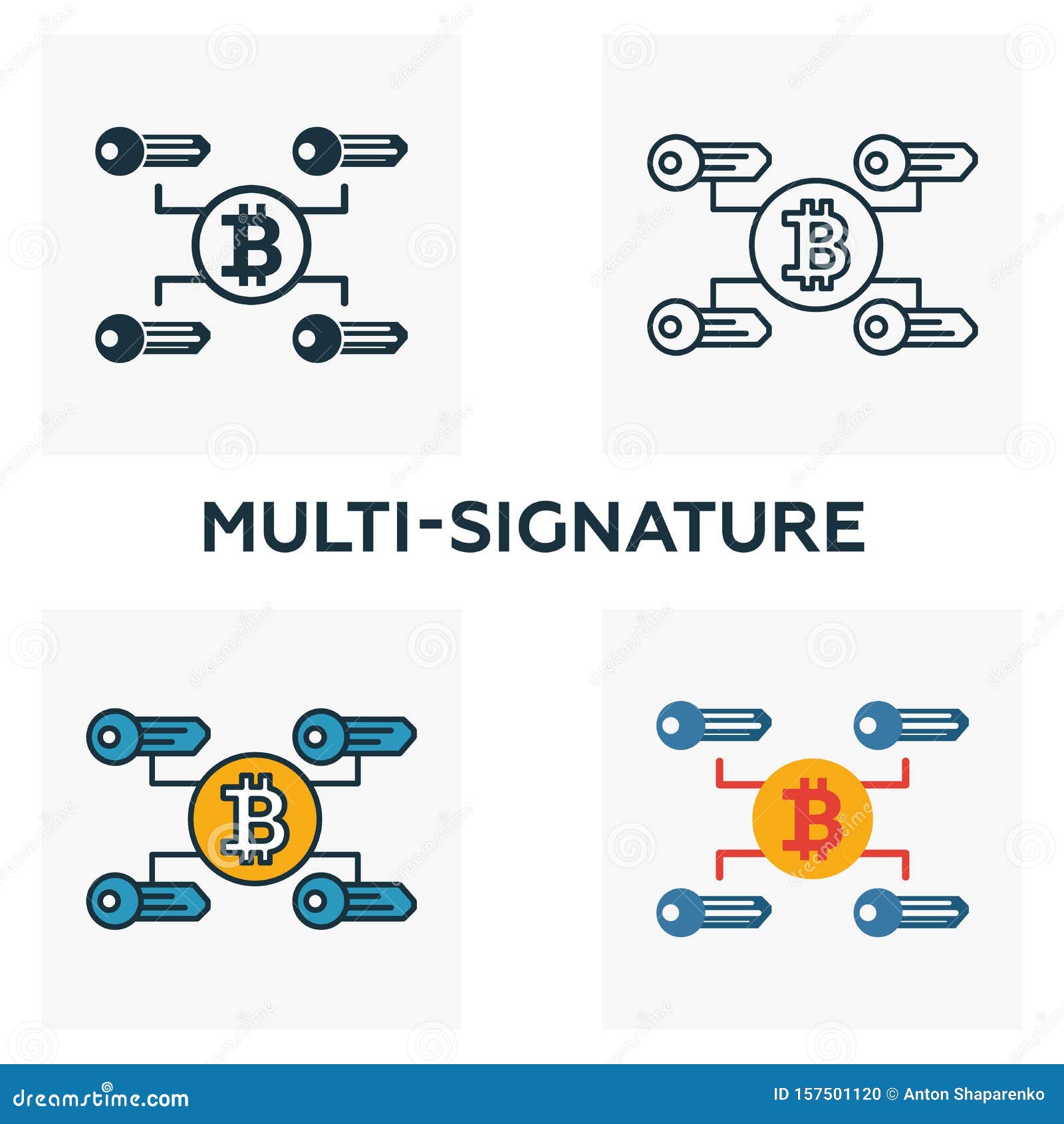 multi-signature icon set. four s in diferent styles from crypto currency icons collection. creative multi-signature icons