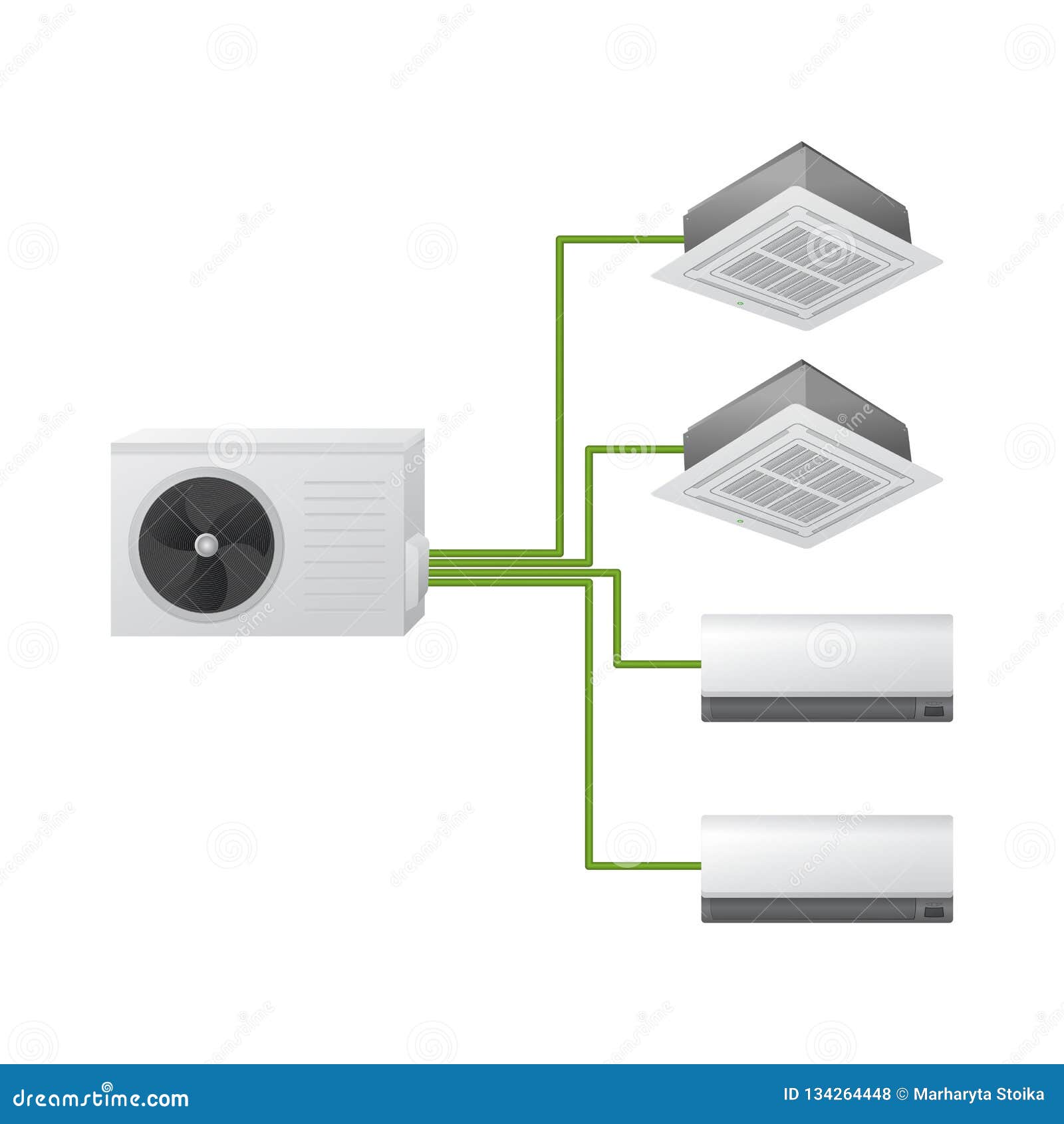 Multi Split  Air  Conditioning  System  Stock Vector 