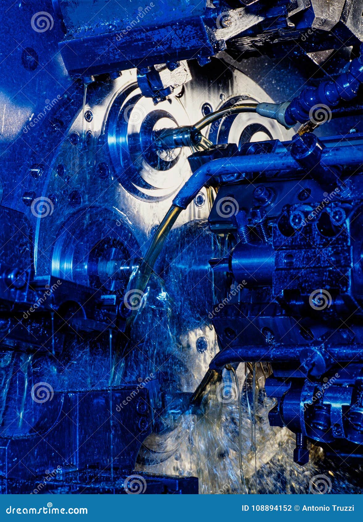 Multitool CNC Milling Machine with Jets of Oil with Blue Light Stock