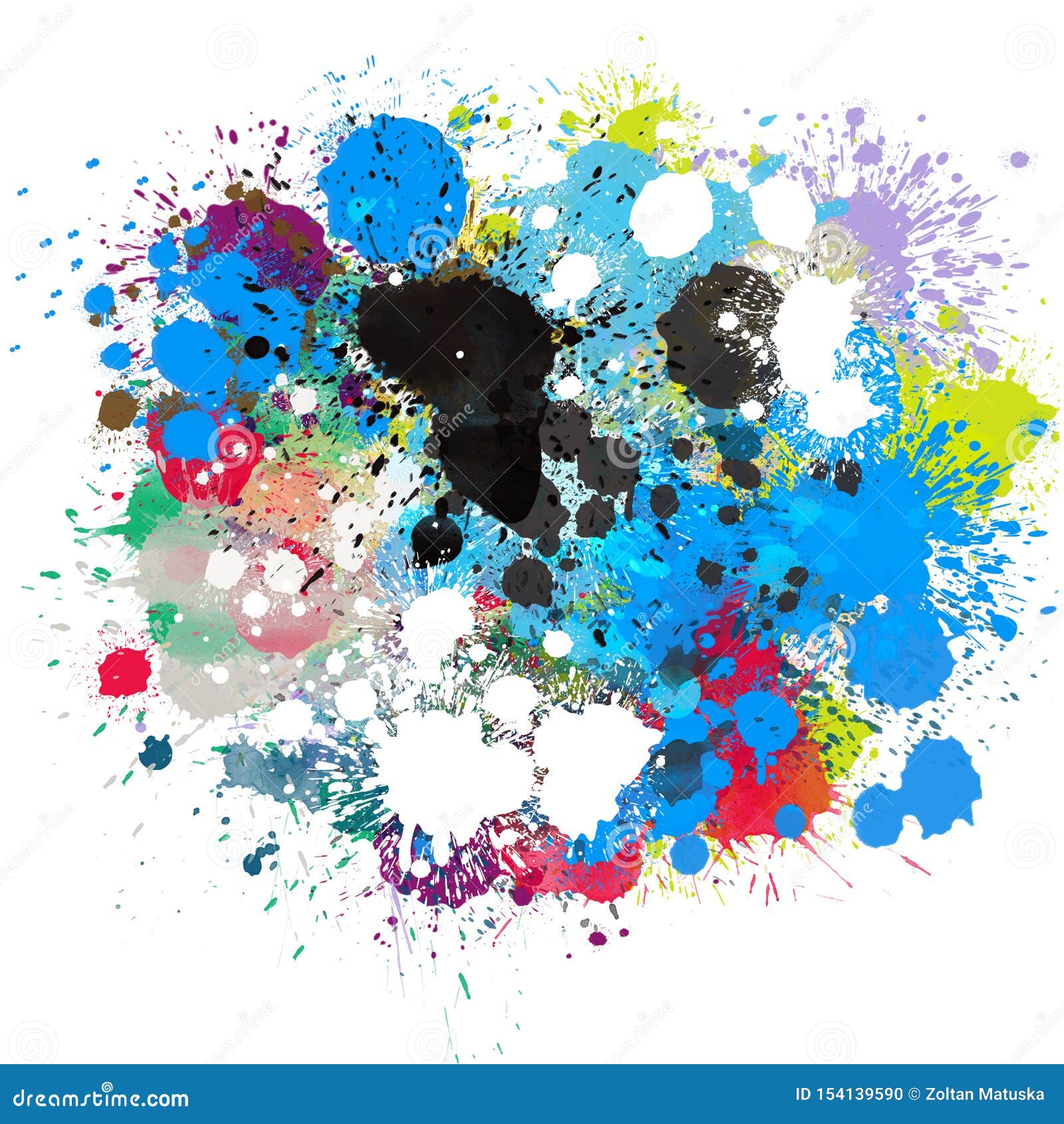 multicolor bright colors ink splash drops  splatter   template  on white art abstract background