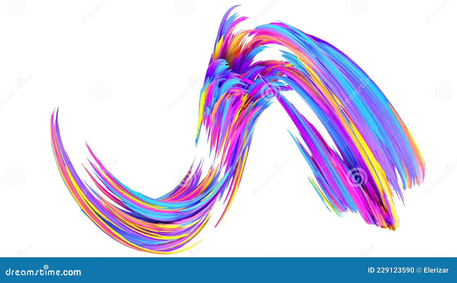 Multicolored Abstract Twisted Brush Stroke. Bright Curl, Artistic Spiral. 3D Rendering Image